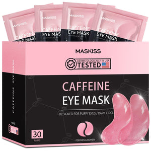 Box of 30 Pairs Maskiss Caffeine Under Eye Patches - Full Month Supply Collagen Masks for Brightening and De-puffing
