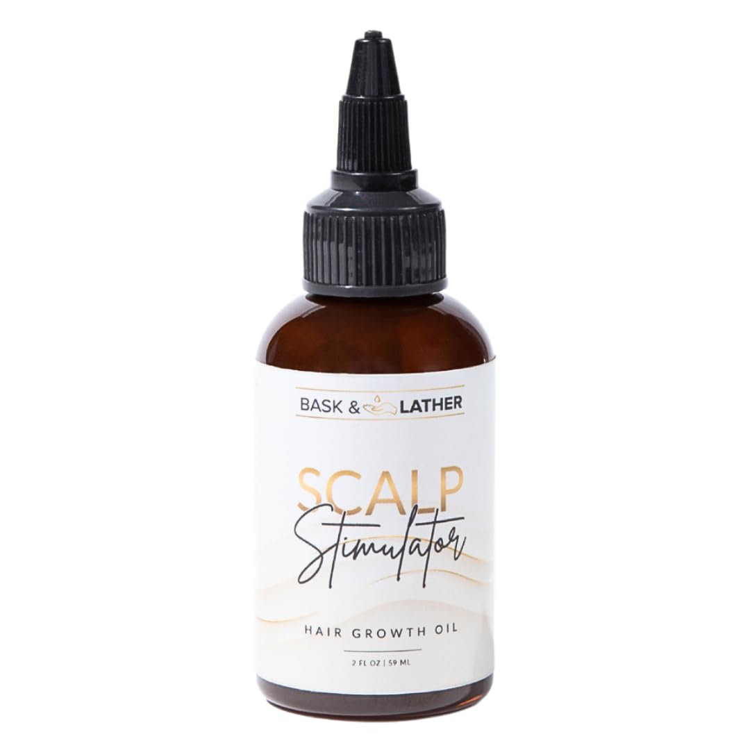 Bask & Lather Scalp Stimulator Hair Growth Oil, Cold Pressed Mint and Rosemary Blend with Grapeseed for Hair Growth, Organic Natural Leave in, All Hair Types, 2 Fl Oz