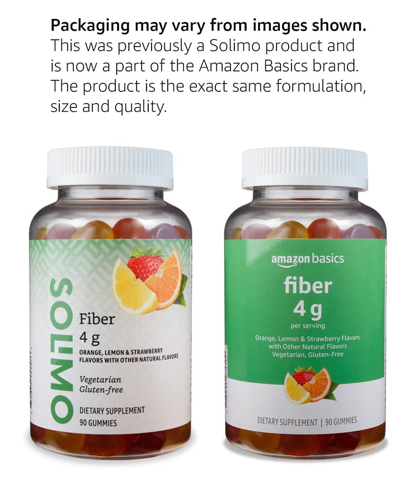 Amazon Basics Soft Fiber Gummies for Digestive Health and Regularity, Orange, Lemon & Strawberry Flavors, 90 Count, (Previously Solimo) (Pack of 2)