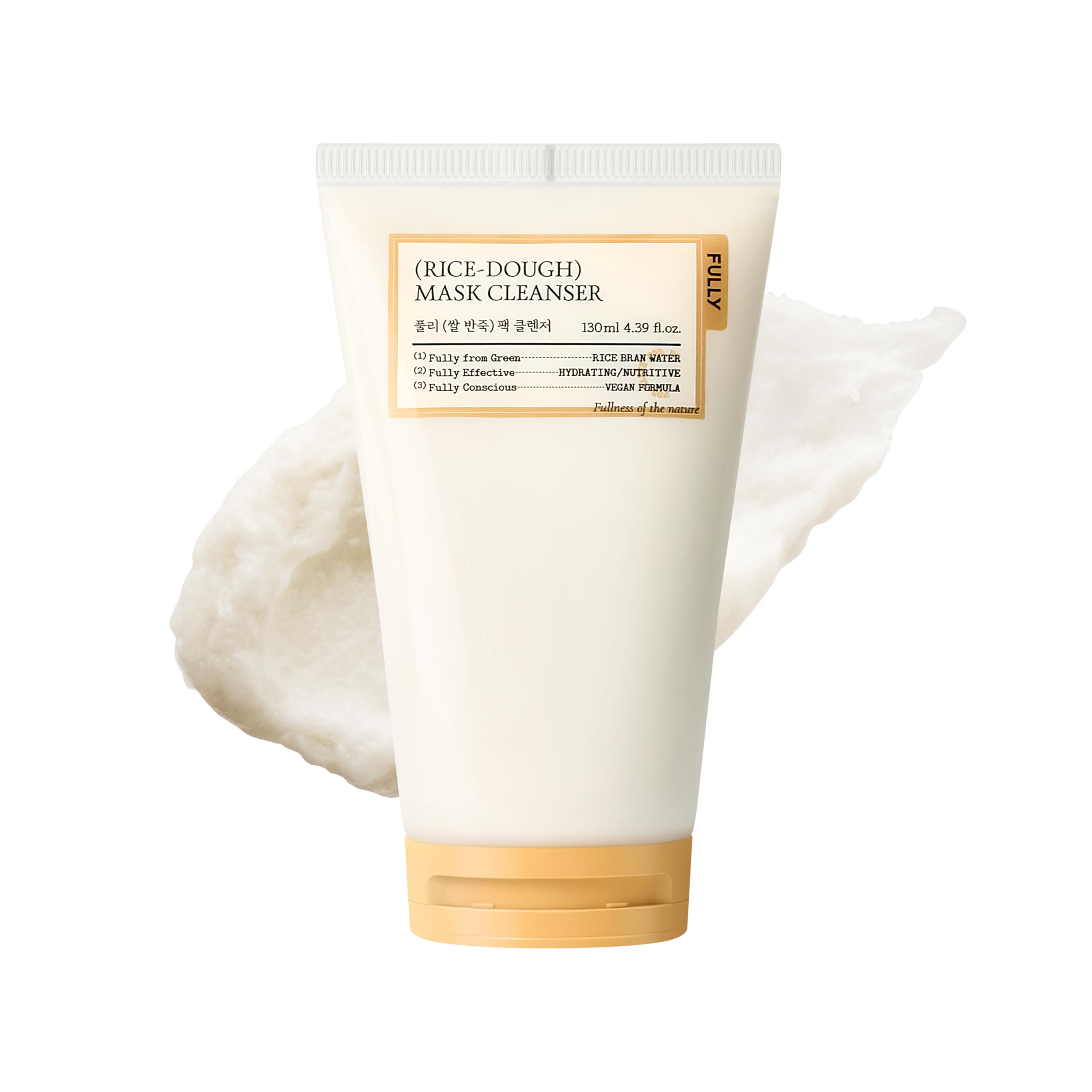 FULLY Rice-Dough Mask Cleanser, Hydrating Mask, Nourishing, Low-pH Formula, Clear Pores, Face Wash, Dry & Sensitive Skin, Vegan Korean Skincare 4.39 fl.oz