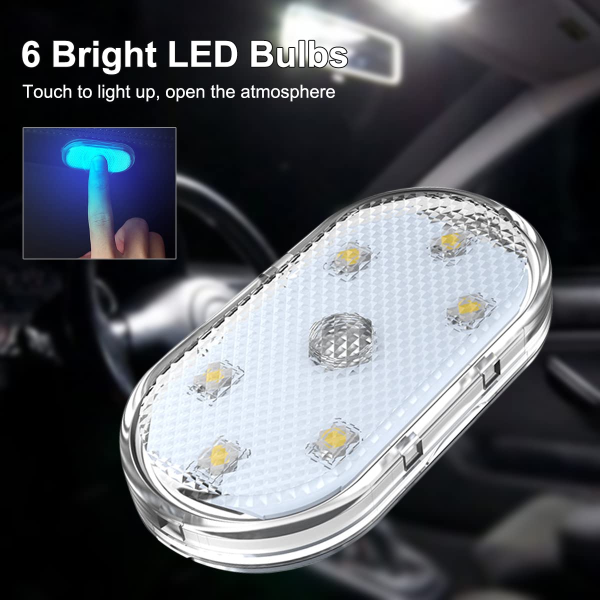 4Pcs Car LED Lights Interior Wireless, 7 Colors Interior Car Lights with 6 Bright LED Lamp Beads, Portable USB Rechargeable Car Interior Led Night Light for Car Decor