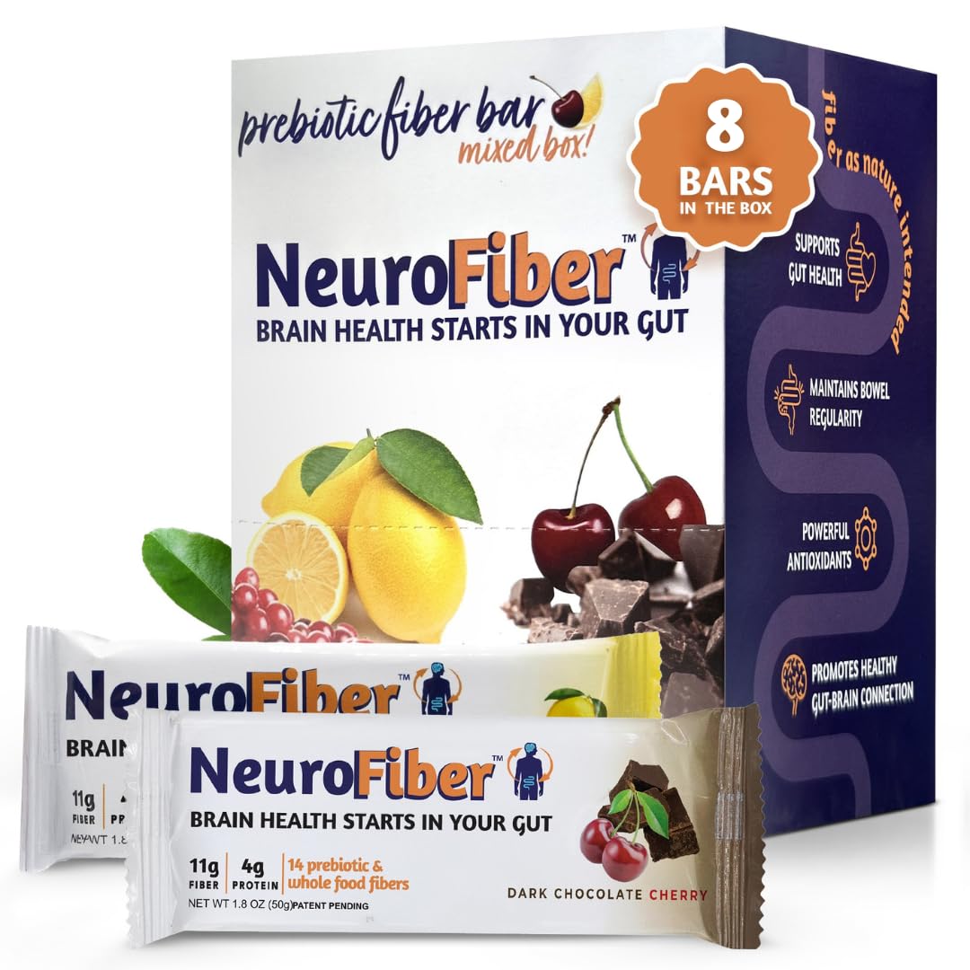 NeuroFiber Prebiotic High Fiber Bars – Gut Health, Bowel Regularity & Brain Function Support – Plant-Based, Gluten Free, Vegan (Sample Pack)