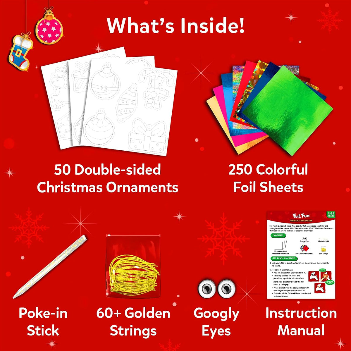 Skillmatics Foil Fun Christmas Ornaments, Foil Art, Gifts for Boys & Girls