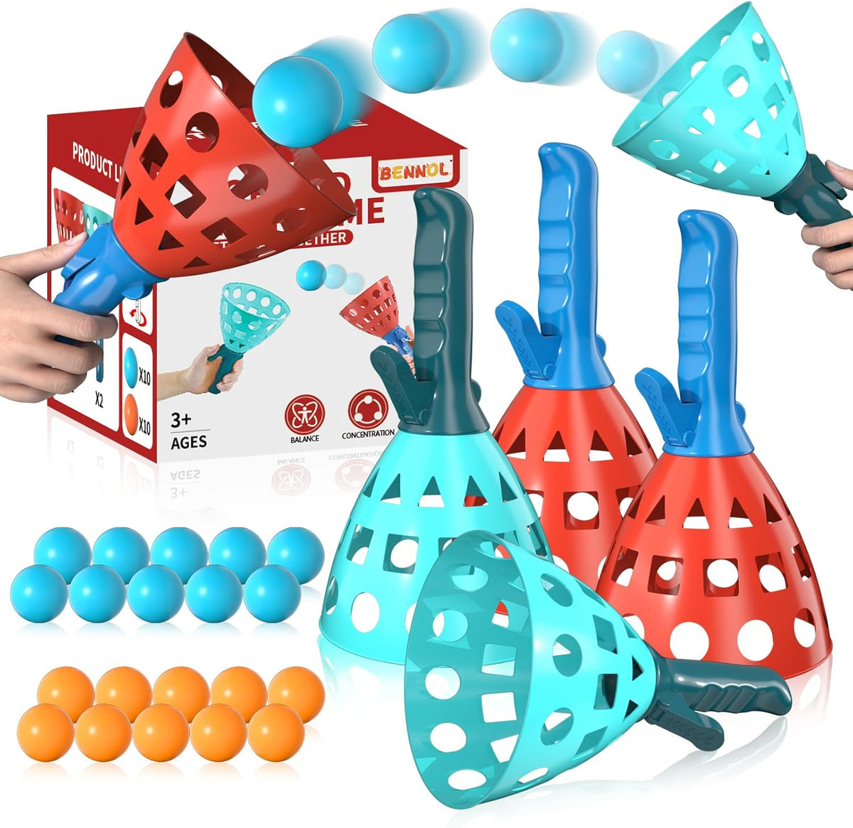 Bennol Outdoor Game Toys for Kids Boys with 20 Balls Pop Pass Catch Ball Game Outside Toys Gifts for 3 4 5 6 7 8 9 10 11 12 Year Old Teens, Outside Outdoor Play Gifts for Kids Boys Ages 3-5 4-8 8-12