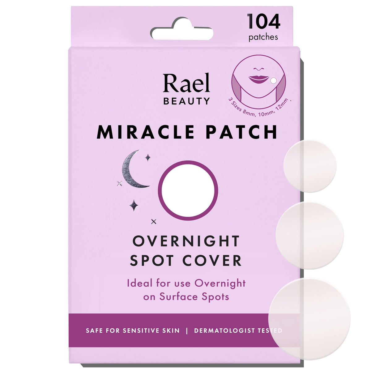 Rael Pimple Patches - Miracle Overnight Spot Cover, Thicker & Extra Adhesion, Hydrocolloid Acne Pimple Patch for Face, Zits & Blemishes, Korean Skin Care, 3 Sizes (104 Count)
