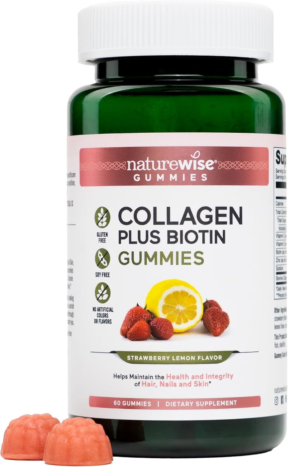 NatureWise Collagen Gummies - Hydrolyzed Collagen Gummies - Type 1 & 3 Peptides for Women + Biotin, Vitamin C, E, & Zinc for Hair Skin and Nails Support - 60 Count[1-Month Supply]