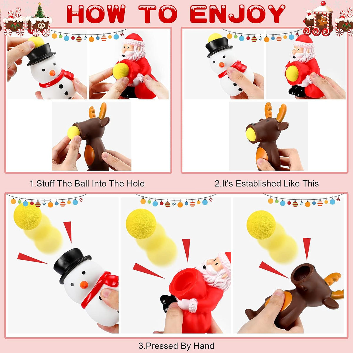 Vinsot 3 Pcs Christmas Ball Toys Shooter with 15 Shoot