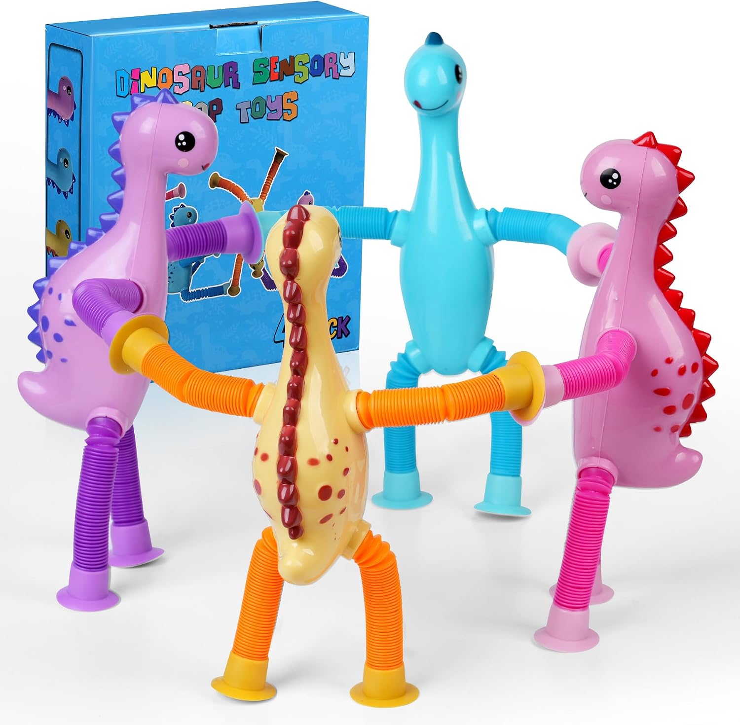 4Pcs Christmas Pop Tube Sensory Toys,Grenn Monster Telescopic Suction Fidget Toys for Kids Toddler with ADHD or Autism,Christmas Stocking Stuffers Party Favors Gifts Idea for Boys Girls