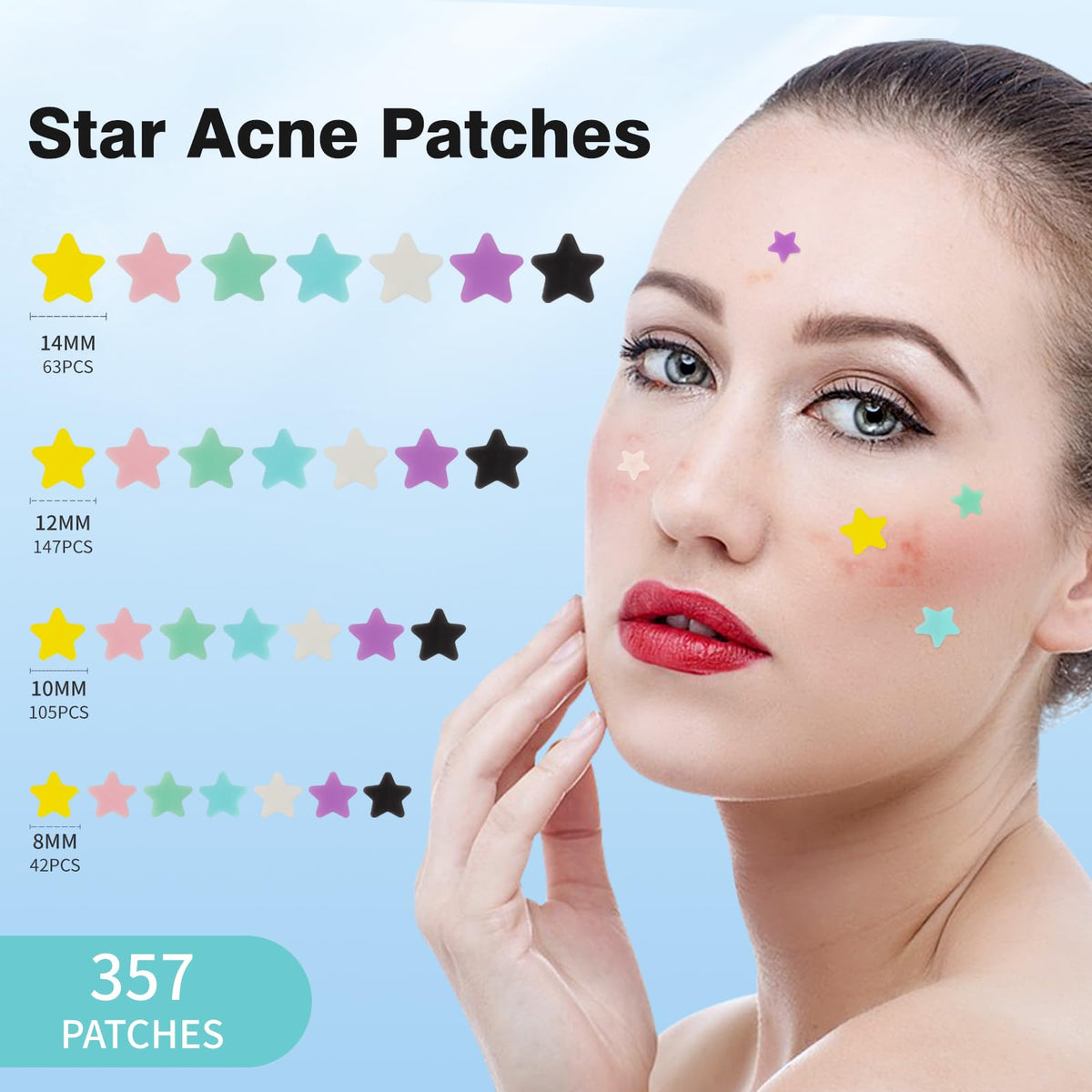 QUSTERE Pimple Patches for Face, Colorful Hydrocolloid Acne Patches, Cute Star Zit Covers for Face, Spot Stickers with Tea Tree, Salicylic Acid & Cica Oil| 4 Sizes (8mm, 10mm, 12mm & 14mm) |357 Count