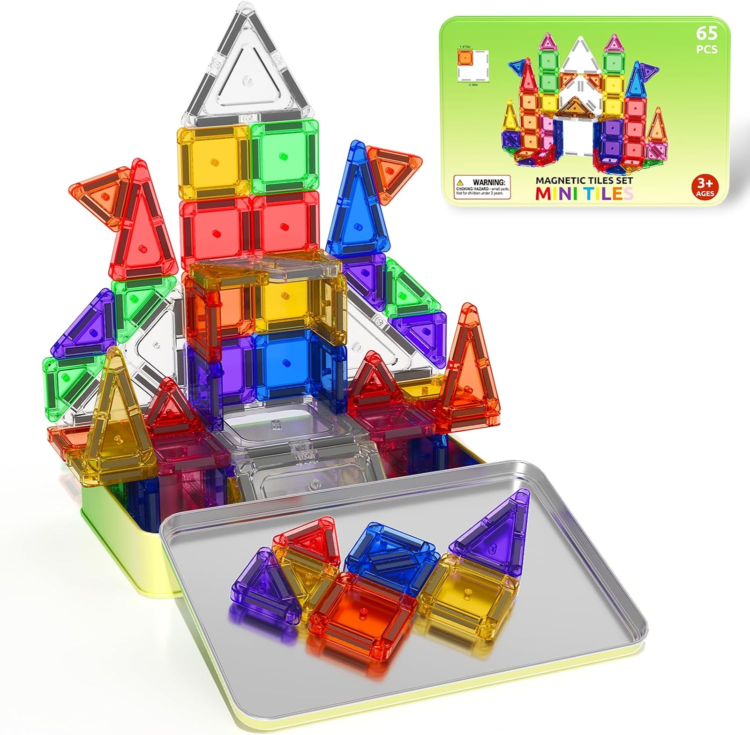 ORZbb Mini Magnetic Tiles Travel Essentials Set with Case, Magnetic Blocks Building Montessori Educational Learning Sensory Preschool Toys for 3+ Year Old Boys Girls Birthday Gifts