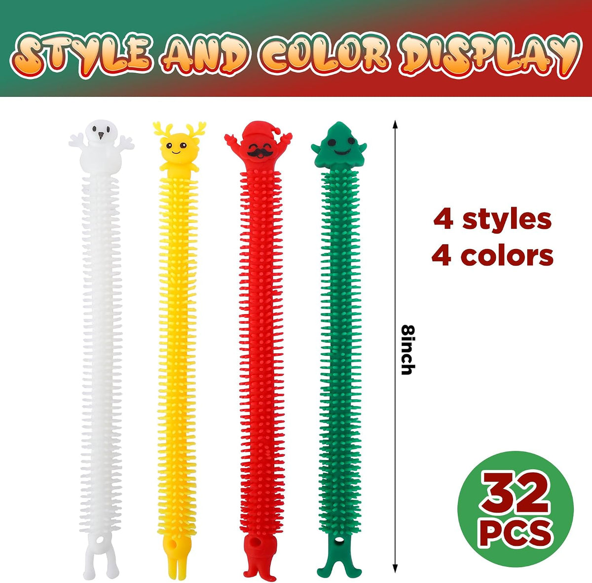 32 Pcs Christmas Stretchy Strings Fidget Toys, Colorful Stretchy Fidget Toy