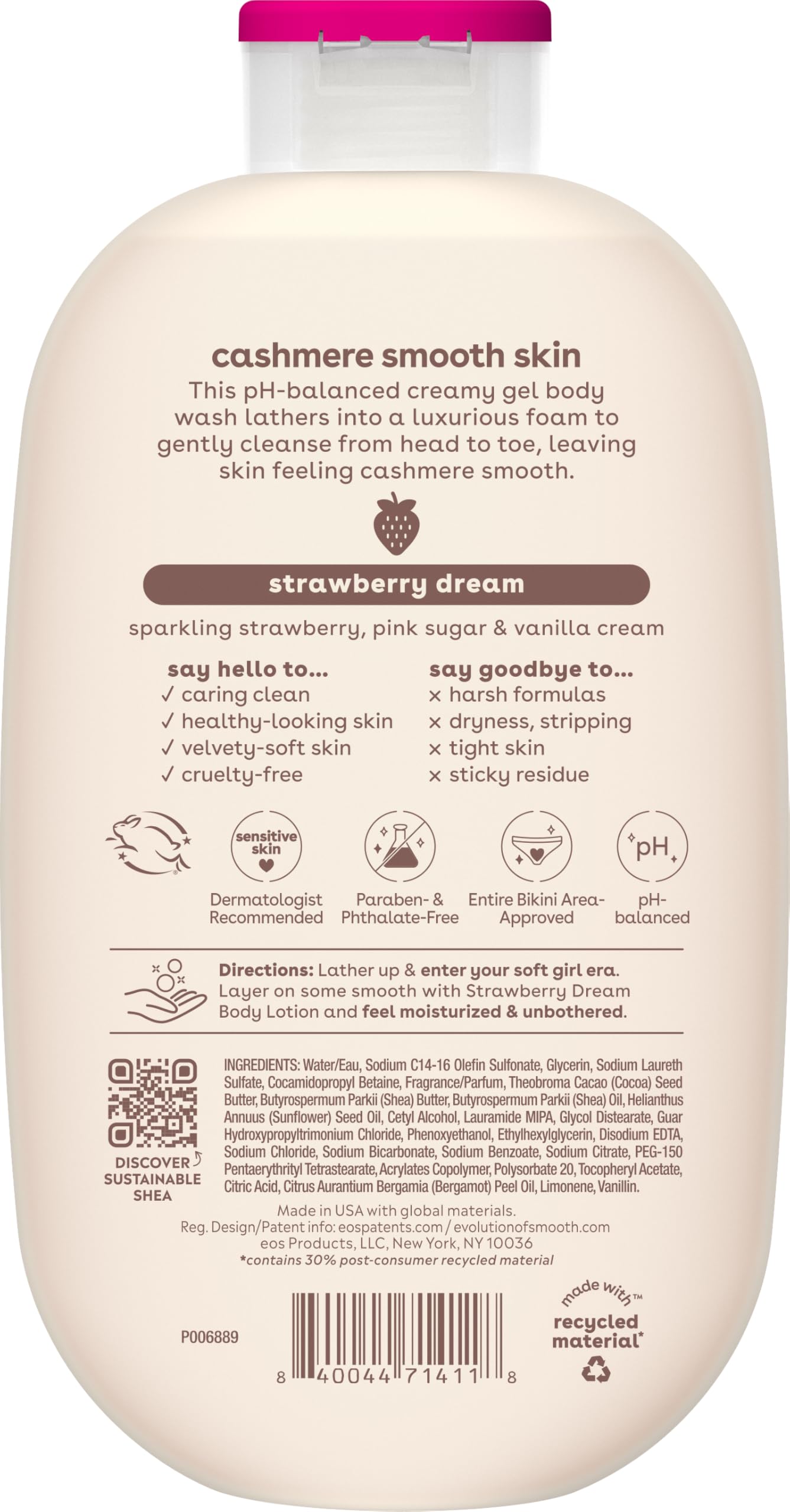 eos Cashmere Body Wash Strawberry Dreams 16 fl oz – Moisturizing Creamy Gel with Shea Butter