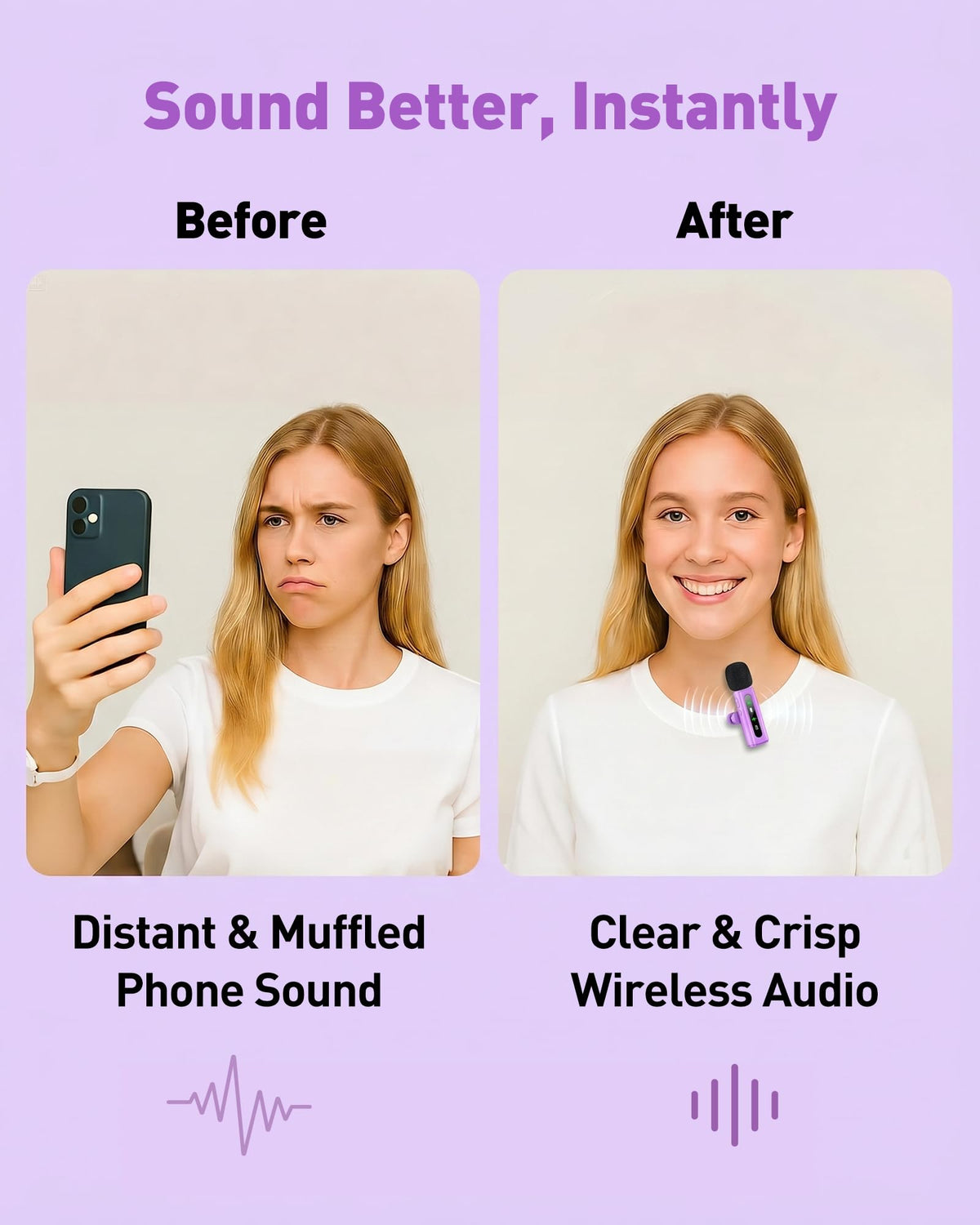 USB C Lavalier Microphone Wireless Mini Mic for Type-C Android Phone/Tablet/PC Video Recording Clip-on Mics with Rotatable Clip&Denoise Recording, Ideal for Vlog Tiktok Youtube Content Creator, Purple