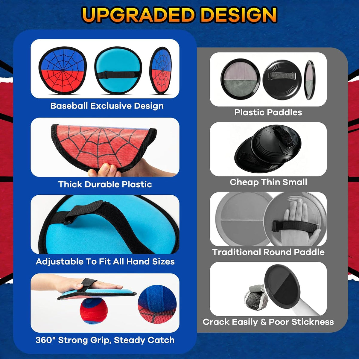 Spider Toss and Catch Ball Game - Beginner Baseball Training Glove & Sticky Catch Balls Kids Toy - Family Game for Outdoor Beach Yard Pool - Birthday Gift for 3 4 5 6 7 8 9 10 + Year Old Boys Girls