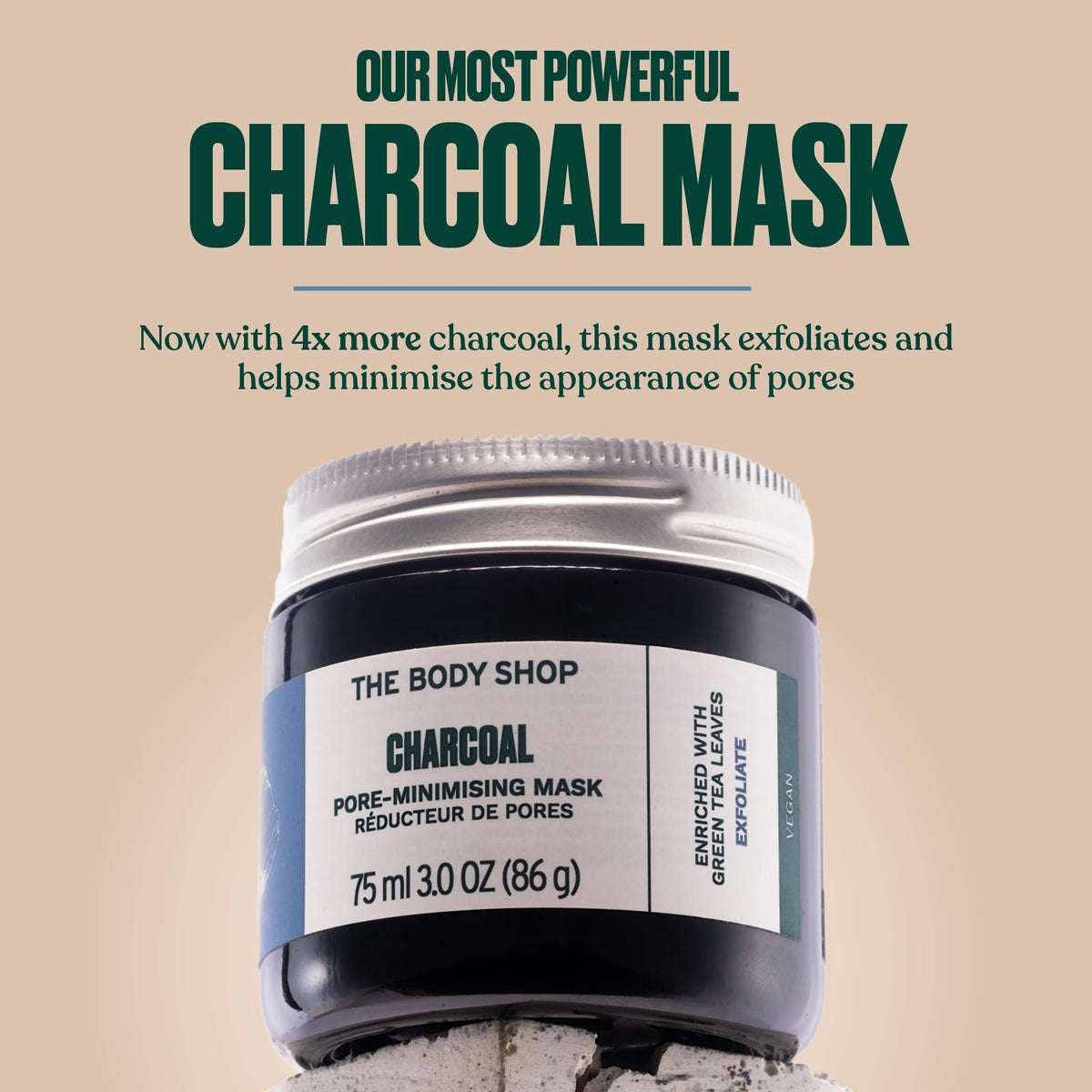 The Body Shop Charcoal Pore-Minimizing Mask | Clay-Based Exfoliating Face Mask | Absorbs Excess Oils & Draws Out Impurities, All Skin Types, 75 ml / 3.0 oz