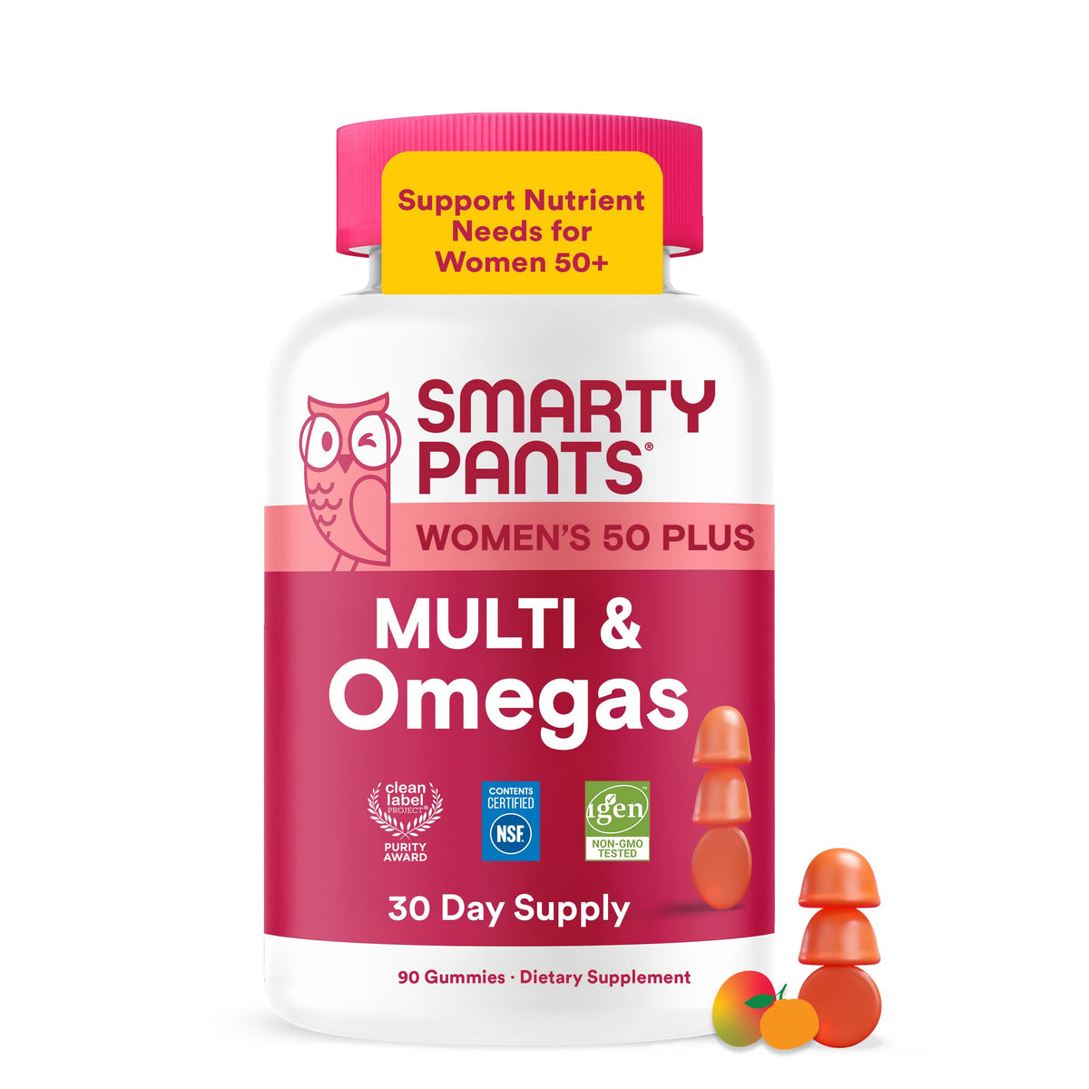 SmartyPants Women’s Plus 50+ Multi & Omegas Multivitamin Gummies with Omega 3 DHA/EPA, Methylfolate, CoQ10, Vitamin D3, C, B12, B6, A, K, Biotin, Two Fruit Flavors, 90 Count (30 Day Supply)