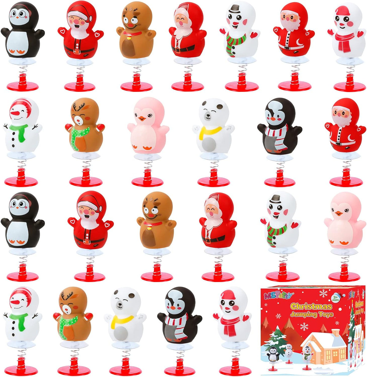 MGparty 24 Pack Christmas Jumping Popper Spring Toys Christmas Party Favors for Kids Birthday Party Carnival Prizes Pinata Filler Classroom Rewards Treat Bags Gifts Poppers Toys Pop Up Critters