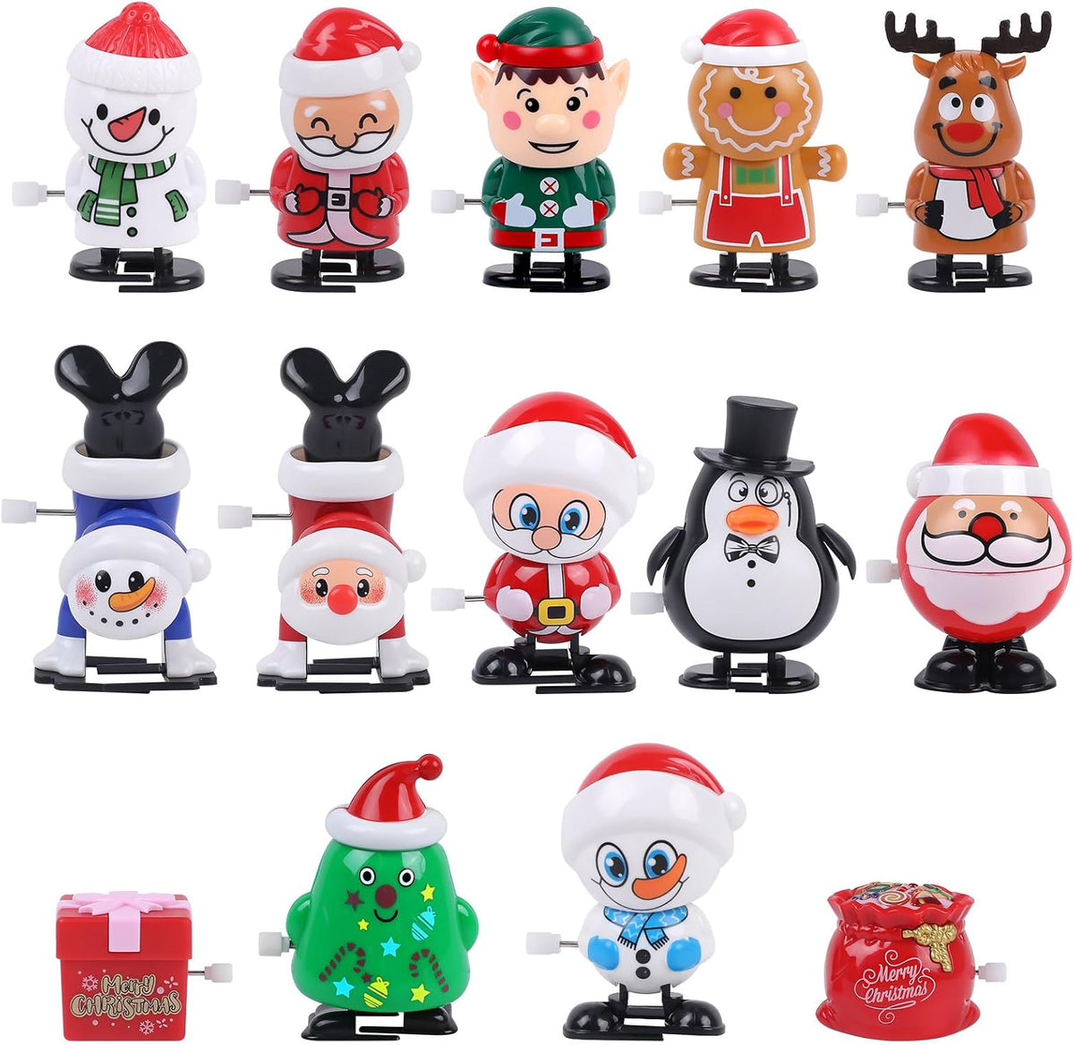 CCINEE 14 Packs Christmas Wind Up Toys, Christmas Small Toy Bulk Assorted Clockwork Toys for Goody Bag Fillers Stocking Stuffers Xmas Cracker Party Favors