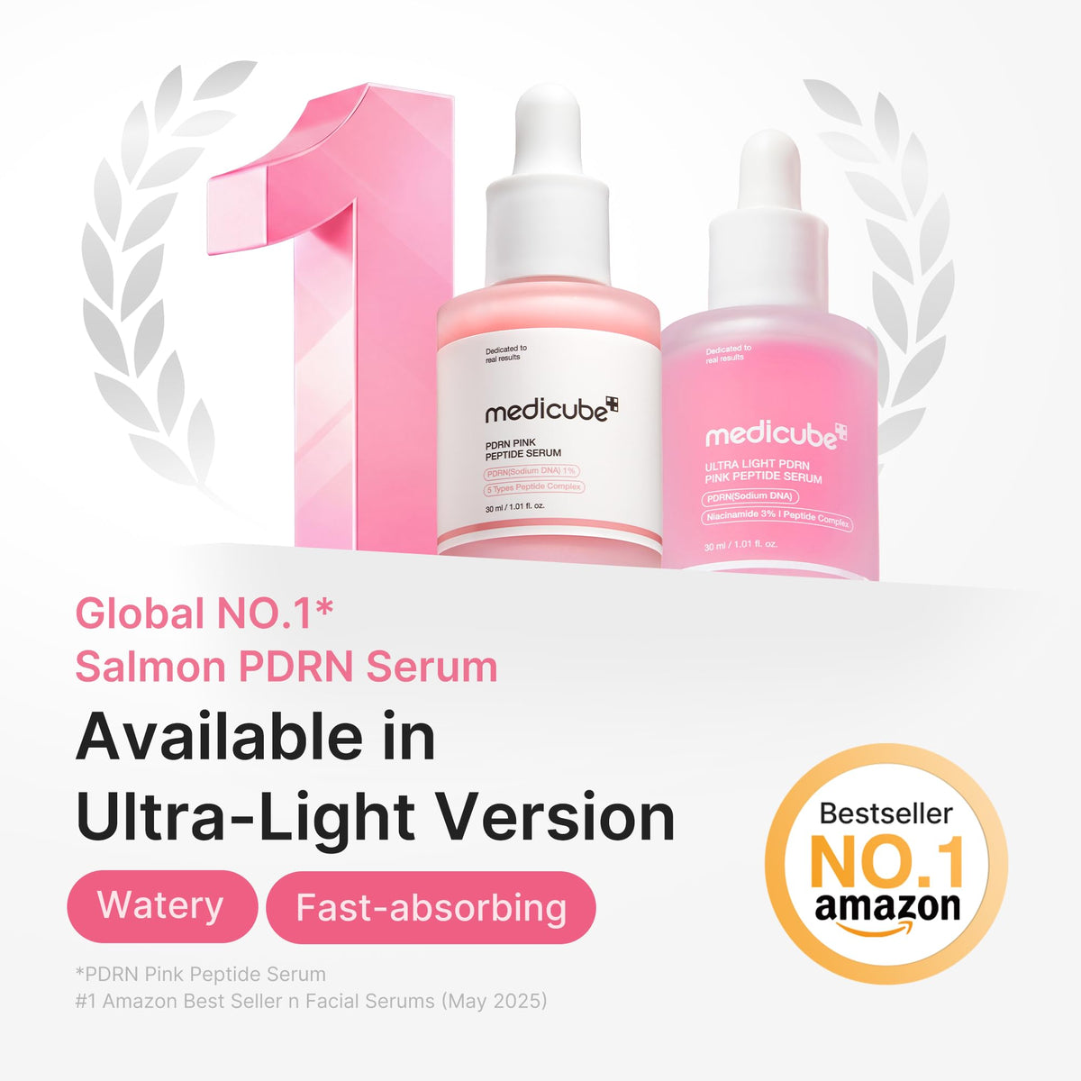 medicube PDRN Pink Peptide Serum with Salmon DNA | Ultra Light Hydrating Serum with Hyaluronic Acid | Fast-Absorbing Glow Care for Skin Clarity | Korean Skincare, 1.01 fl. Oz
