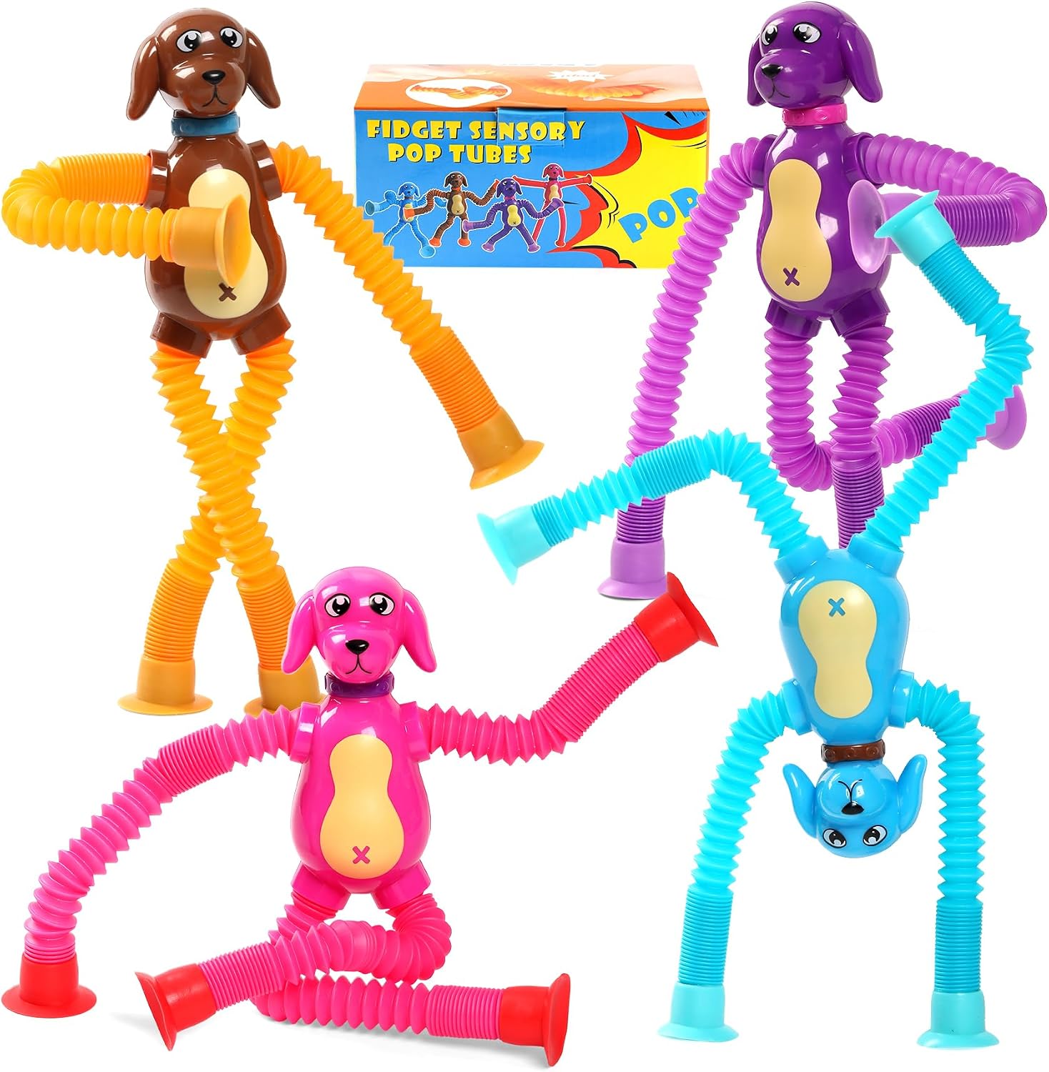 4Pcs Christmas Pop Tube Sensory Toys,Grenn Monster Telescopic Suction Fidget Toys for Kids Toddler with ADHD or Autism,Christmas Stocking Stuffers Party Favors Gifts Idea for Boys Girls