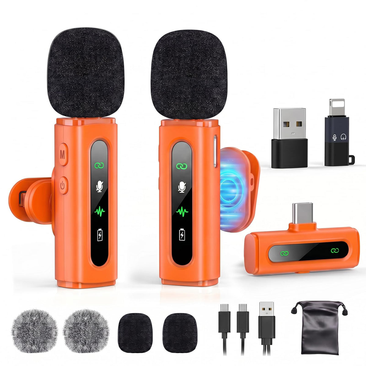 USB C Lavalier Microphone Wireless Mini Mic for Type-C Android Phone/Tablet/PC Video Recording Clip-on Mics with Rotatable Clip&Denoise Recording, Ideal for Vlog Youtube Content Creator, Orange