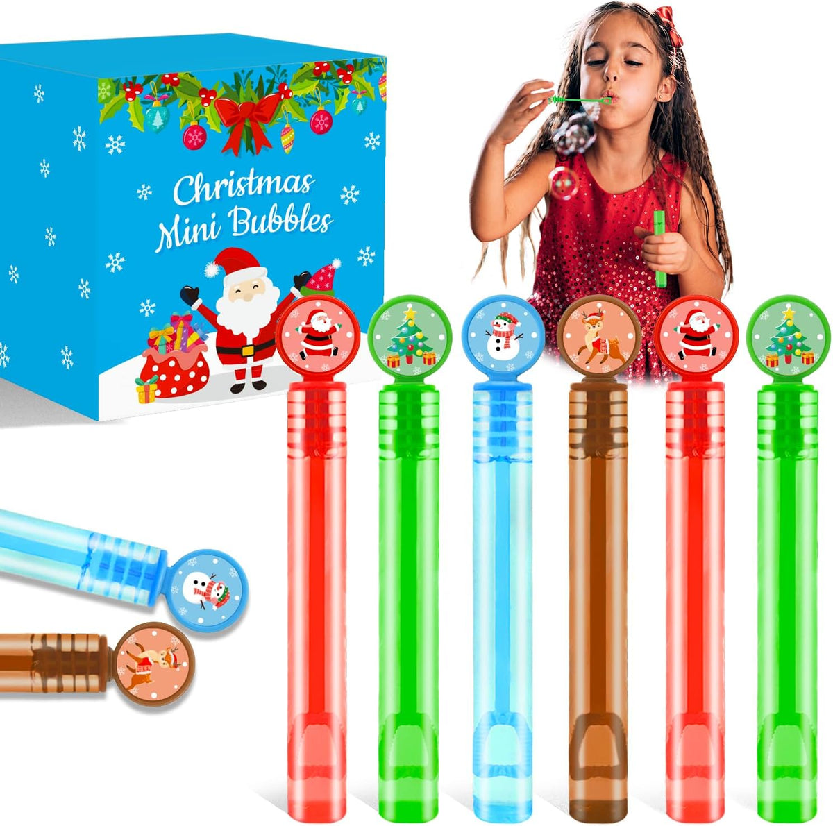 Bulk Christmas Mini Bubble Wands Party Favors Toys Gifts for Kids 64 Pack