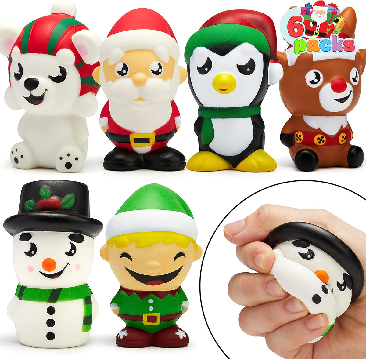 JOYIN 6 PCS Christmas Squeeze Toys Slow Rising, Cute Toys for Xmas Party Favors, Soft Squeeze Toy Relieve Stress and Anxiety, Christmas Funny Toy for Boys Girls