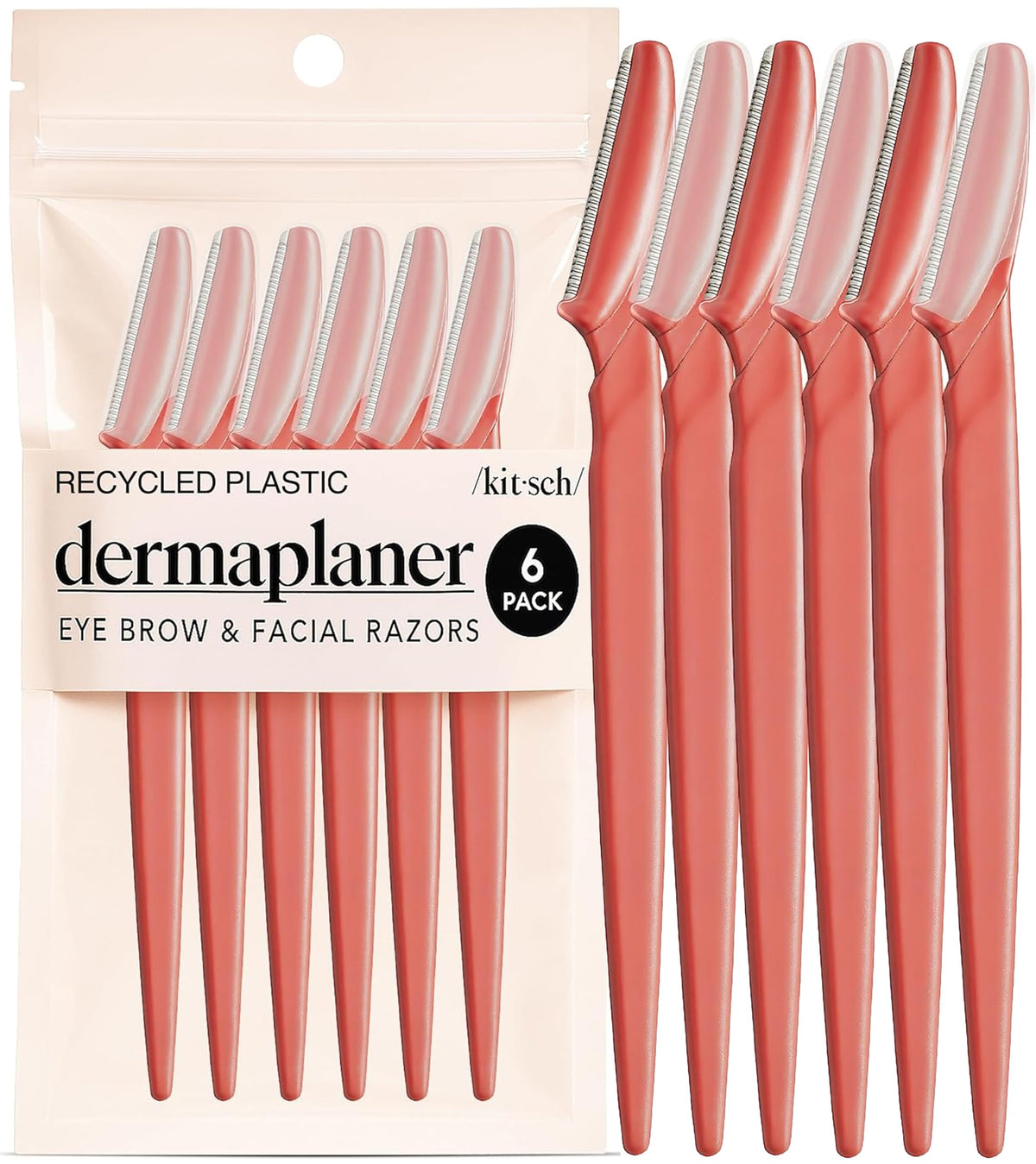 Kitsch Dermaplane Razor for Women Face – Face Razors for Women & Men, Eye Brow Razors & Face Shaver – Exfoliating Facial Razor & Dermaplaner as Skin Care Tool for Smoother Skin - Coral, 6 pcs