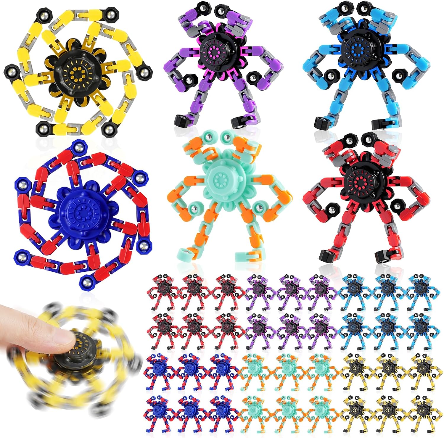 24PCS Transformable Fidget Spinners,Bulk Sensory Fidget Stress Relief Toys for Kids Boys Girls Age 8-13 Fingertip Gyros Party Favors Birthday Gifts Travel Toys, Christmas Stocking Stuffers for Kids