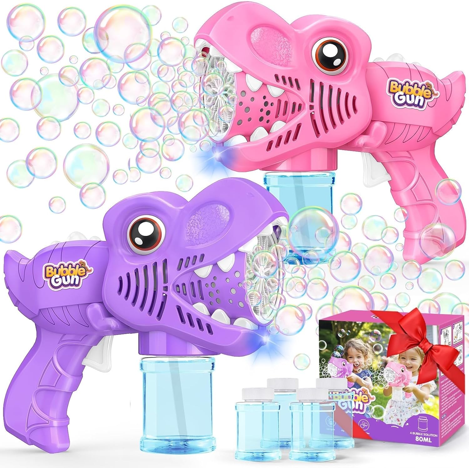 Yunaking Kids Bubble Gun 2 Pack, Dino Bubble Machine for Boy Girl Toys Gift