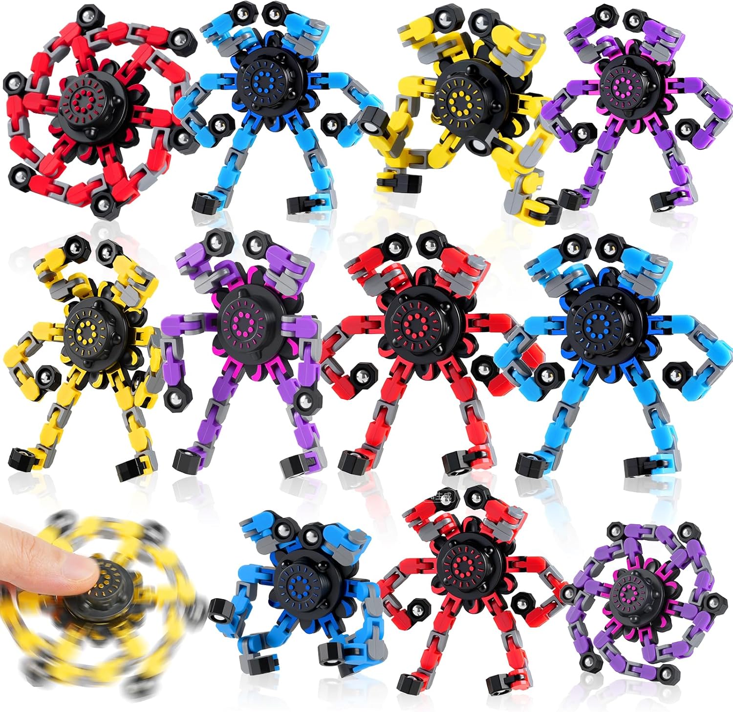 24PCS Transformable Fidget Spinners,Bulk Sensory Fidget Stress Relief Toys for Kids Boys Girls Age 8-13 Fingertip Gyros Party Favors Birthday Gifts Travel Toys, Christmas Stocking Stuffers for Kids