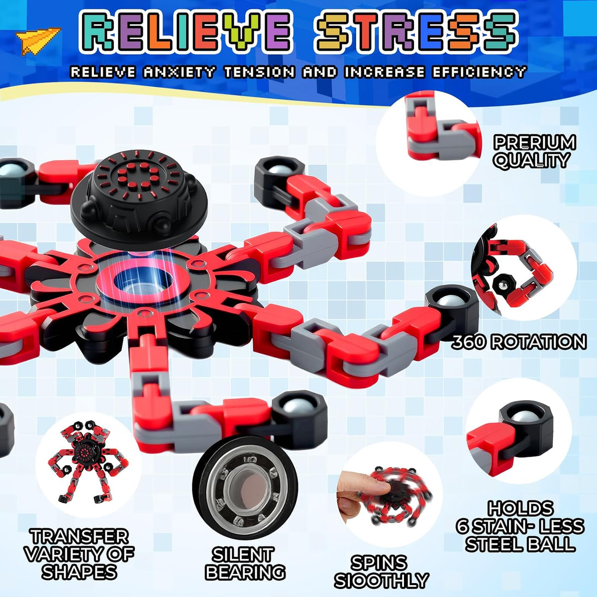 24PCS Transformable Fidget Spinners,Bulk Sensory Fidget Stress Relief Toys for Kids Boys Girls Age 8-13 Fingertip Gyros Party Favors Birthday Gifts Travel Toys, Christmas Stocking Stuffers for Kids