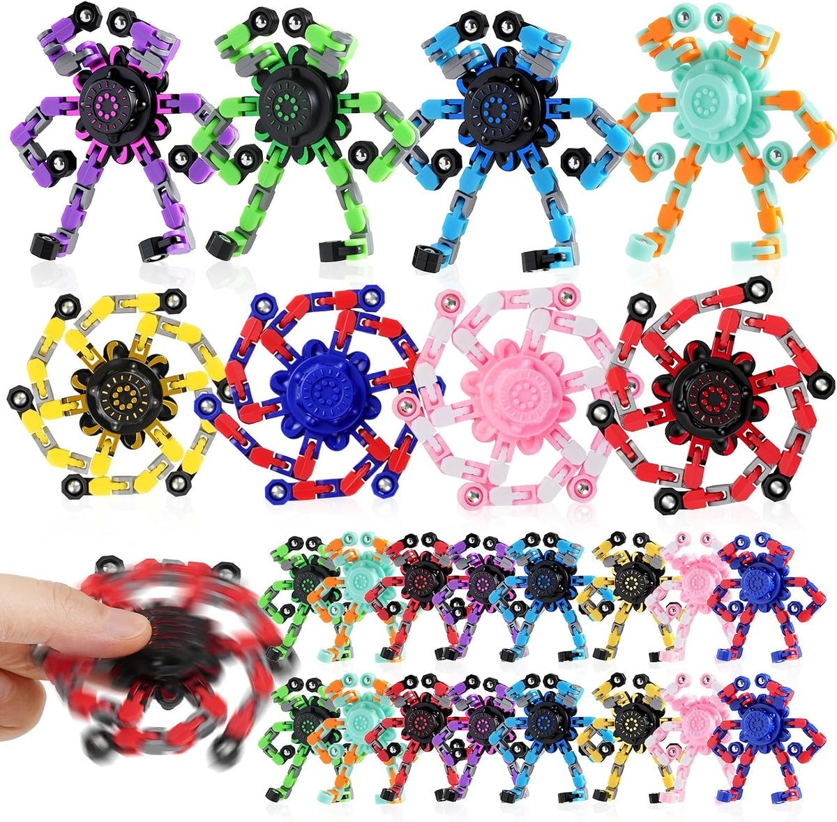 24PCS Transformable Fidget Spinners,Bulk Sensory Fidget Stress Relief Toys for Kids Boys Girls Age 8-13 Fingertip Gyros Party Favors Birthday Gifts Travel Toys, Christmas Stocking Stuffers for Kids