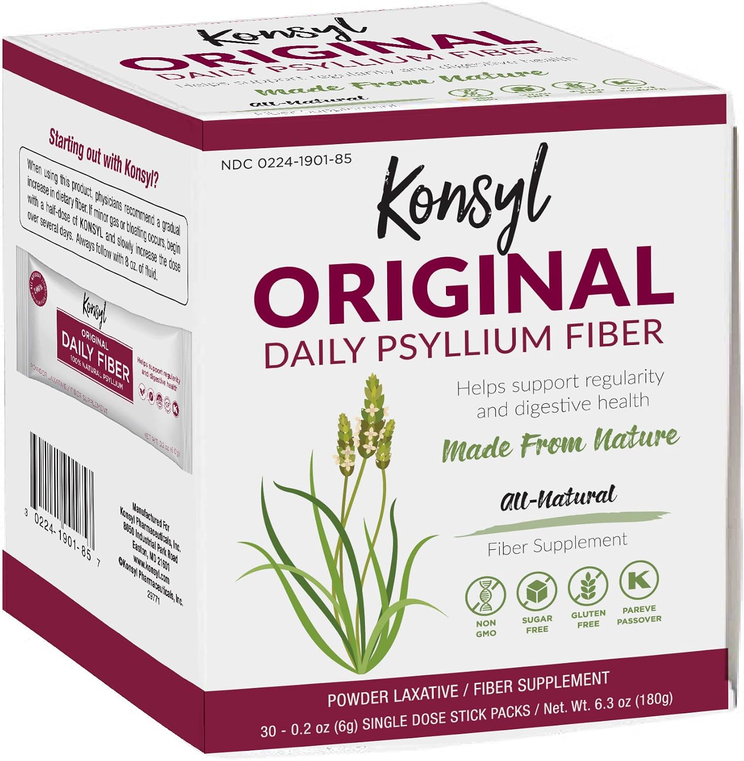 Konsyl Daily Psyllium Fiber Powder - 19oz, 90 Servings, Natural Unflavored Soluble Dietary Fiber Supplement - Psyllium Husk Prebiotic for Digestive Support and Gut Health - Sugar Free, Keto & Vegan