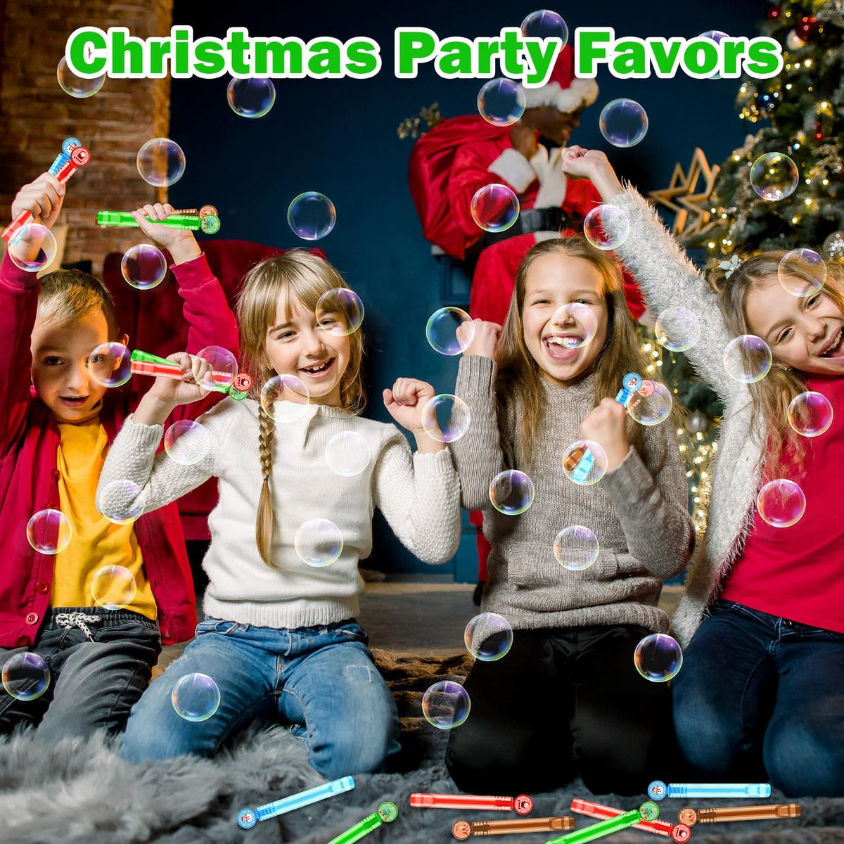 Bulk Christmas Mini Bubble Wands Party Favors Toys Gifts for Kids 64 Pack