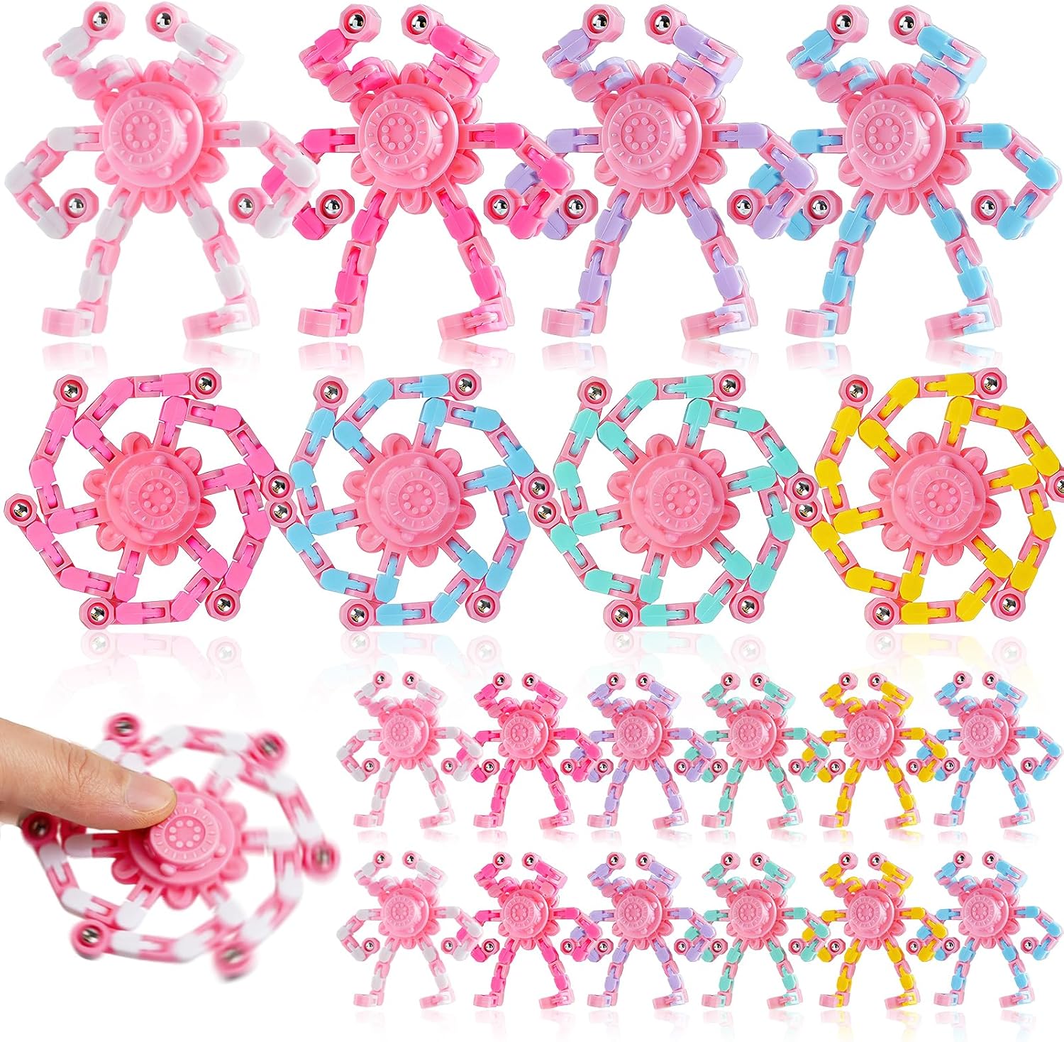 24PCS Transformable Fidget Spinners,Bulk Sensory Fidget Stress Relief Toys for Kids Boys Girls Age 8-13 Fingertip Gyros Party Favors Birthday Gifts Travel Toys, Christmas Stocking Stuffers for Kids