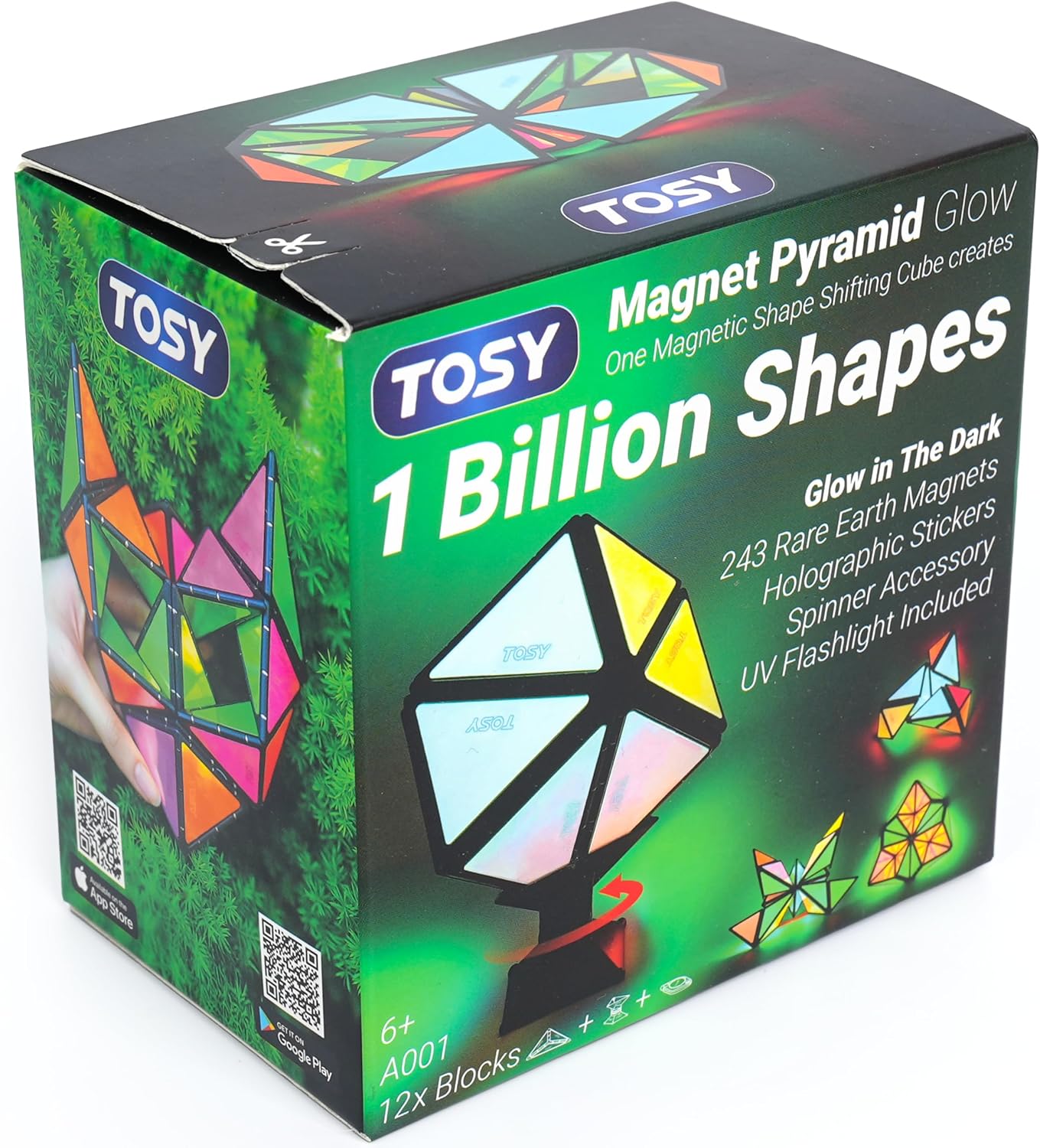 TOSY Magnet Pyramid Stone - 1 Cube Transforms into 1 Billion Shapes, 12 Pieces, 243 Rare Earth Magnets, Holographic Design Magnet Tiles Creative Puzzle STEM/STEAM Toy