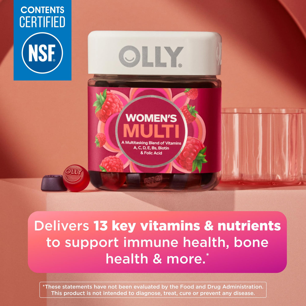 OLLY Women's Multivitamin Gummy, Women's Overall Wellness,* Vitamins A, C, D, E, Biotin, Folic Acid, Adult Chewable Supplement, Berry Flavored, 45 Day Supply - 90 Count