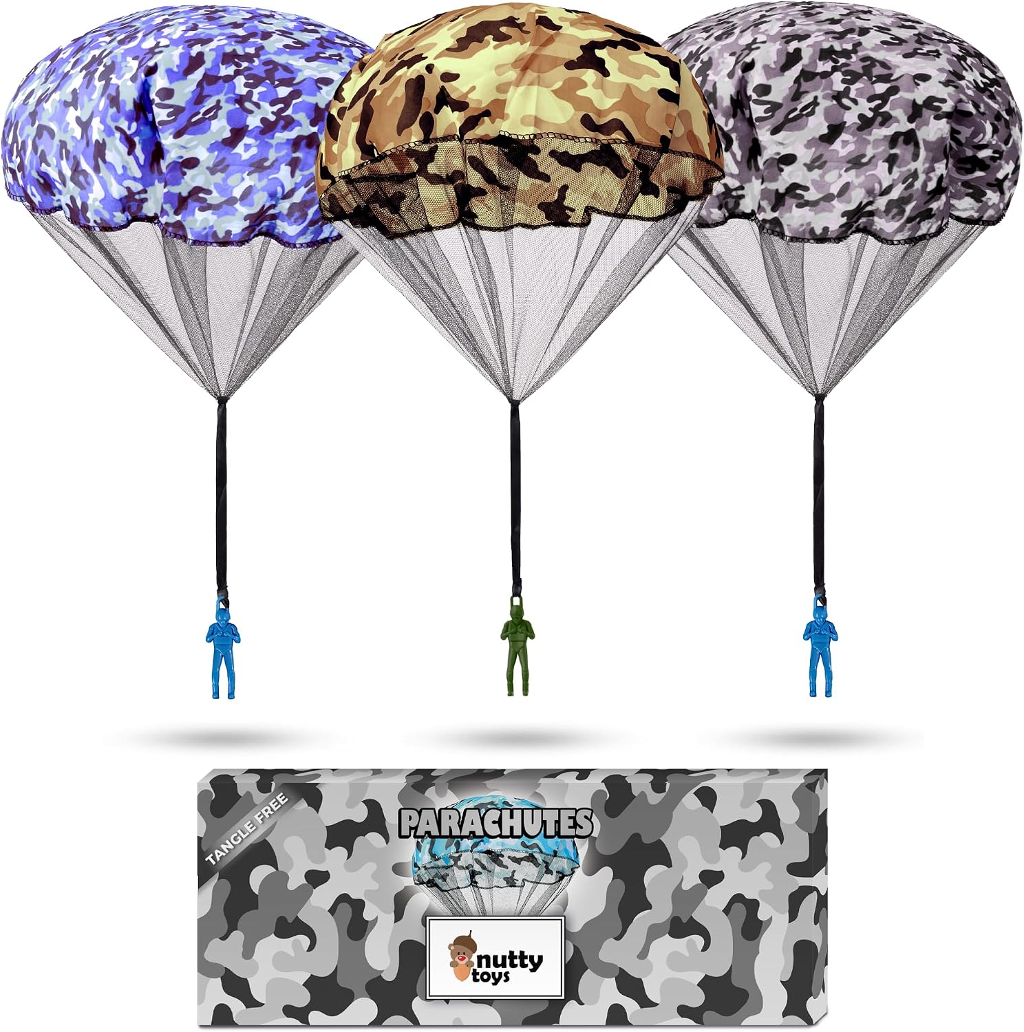 NUTTY TOYS Parachute Toys for Kids - Tangle Free Outdoor Flying Parachute Men, Top Indoor & Outside, 3 4 5 6 7 8 9 10 11 12 Year Old, Best Christmas Stocking Stuffers Idea 2026 Unique Boy & Girl Gifts