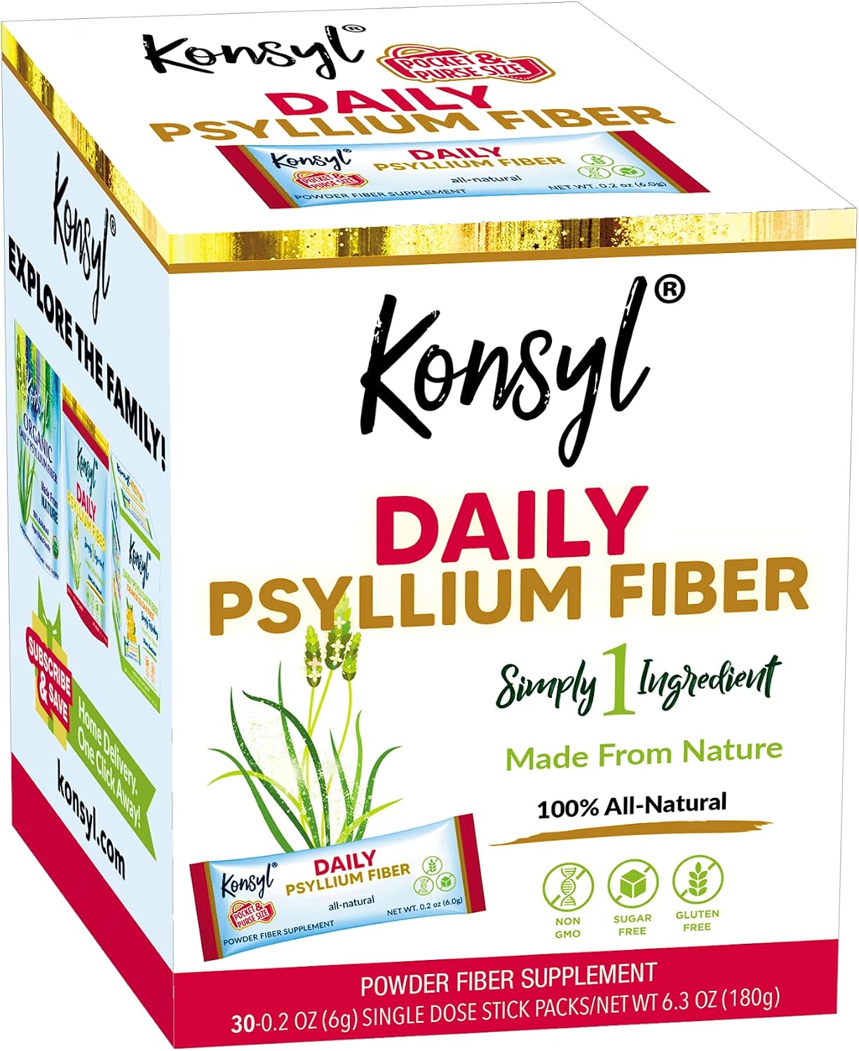 Konsyl Daily Psyllium Fiber Powder - 19oz, 90 Servings, Natural Unflavored Soluble Dietary Fiber Supplement - Psyllium Husk Prebiotic for Digestive Support and Gut Health - Sugar Free, Keto & Vegan