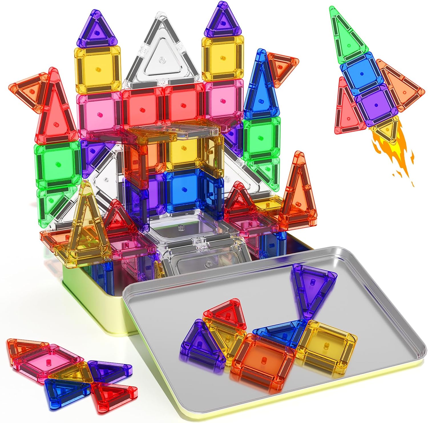 40PCS Mini Magnetic Tiles Toddler Travel Essentials Toys with Case Set, Magnetic Building Blocks Kids Games, Montessori Preschool Education Sensory Toys for 3 4 5 Year Old Boys Girls Birthday Gifts