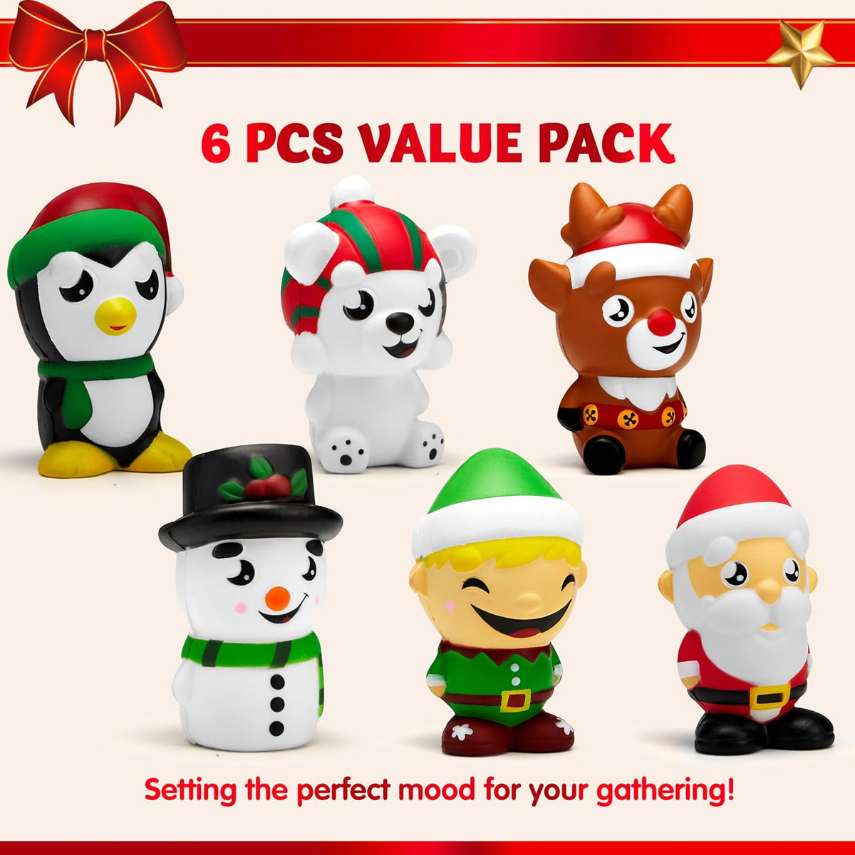 JOYIN 6 PCS Christmas Squeeze Toys Slow Rising, Cute Toys for Xmas Party Favors, Soft Squeeze Toy Relieve Stress and Anxiety, Christmas Funny Toy for Boys Girls