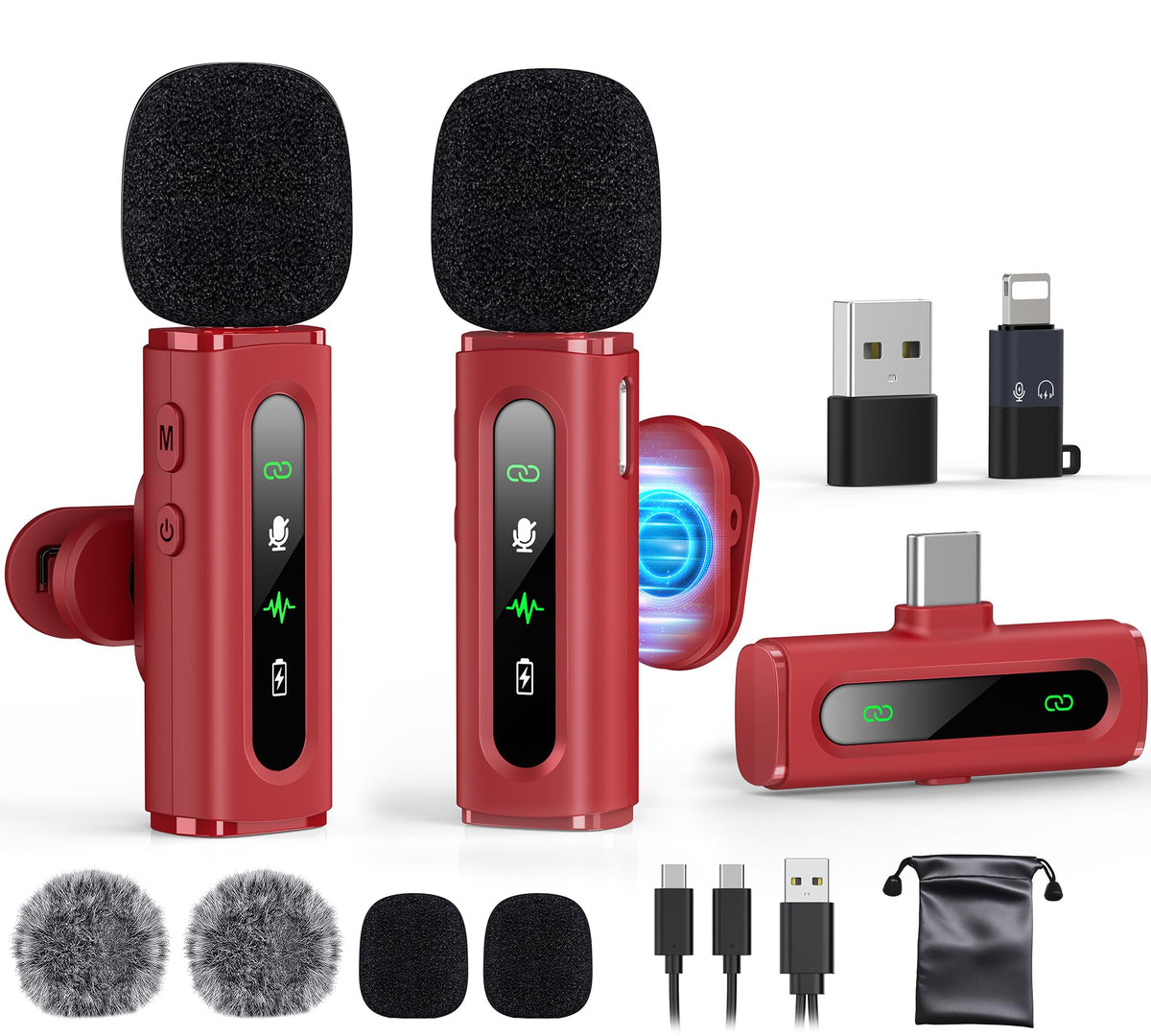 USB C Lavalier Microphone Wireless Mini Mic for Type-C Android Phone/Tablet/PC Video Recording Clip-on Mics with Rotatable Clip&Denoise Recording, Ideal for Vlog Tiktok Youtube Content Creator, Red