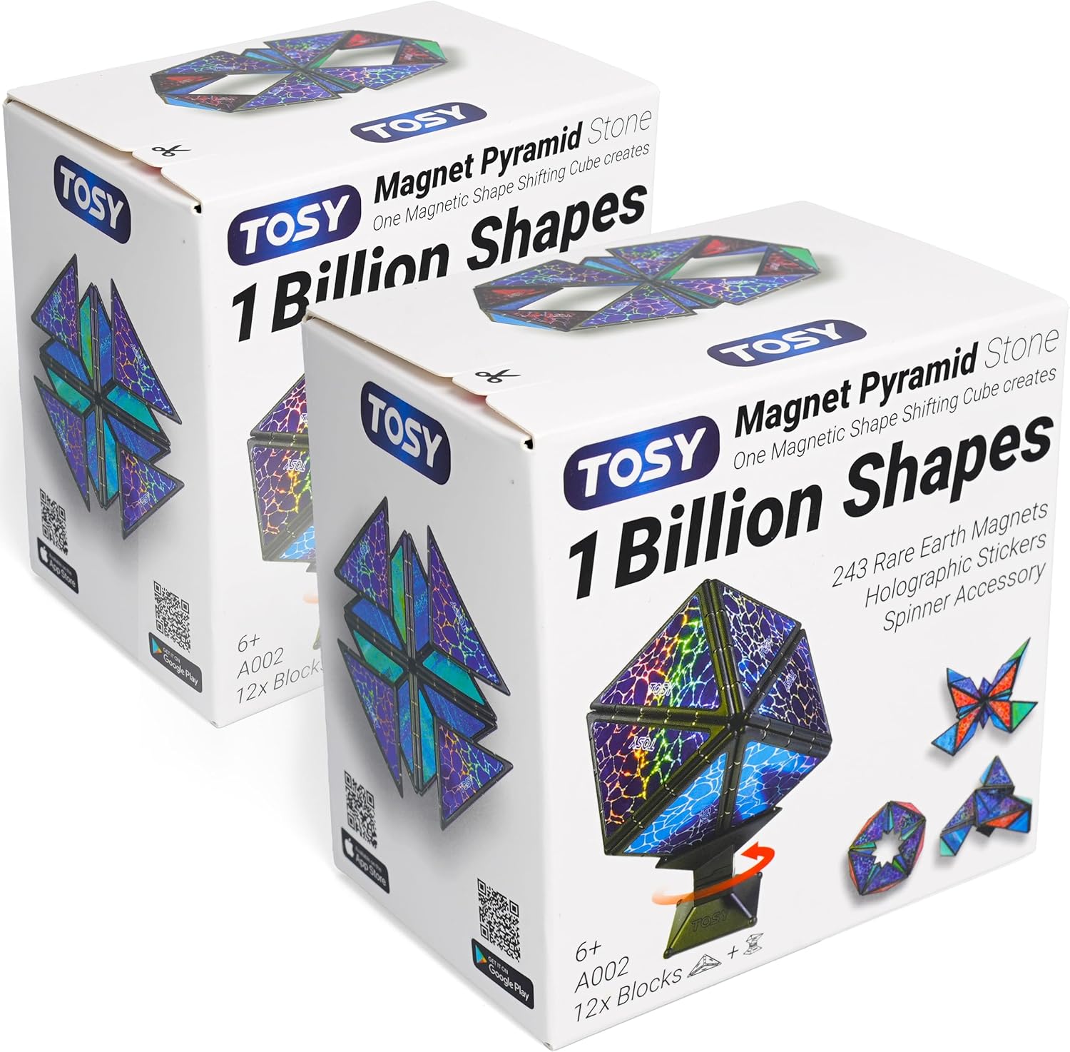 TOSY Magnet Pyramid Stone - 1 Cube Transforms into 1 Billion Shapes, 12 Pieces, 243 Rare Earth Magnets, Holographic Design Magnet Tiles Creative Puzzle STEM/STEAM Toy