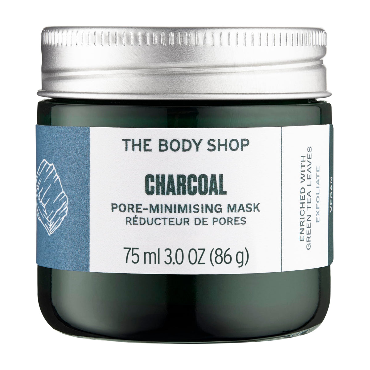 The Body Shop Charcoal Pore-Minimizing Mask | Clay-Based Exfoliating Face Mask | Absorbs Excess Oils & Draws Out Impurities, All Skin Types, 75 ml / 3.0 oz