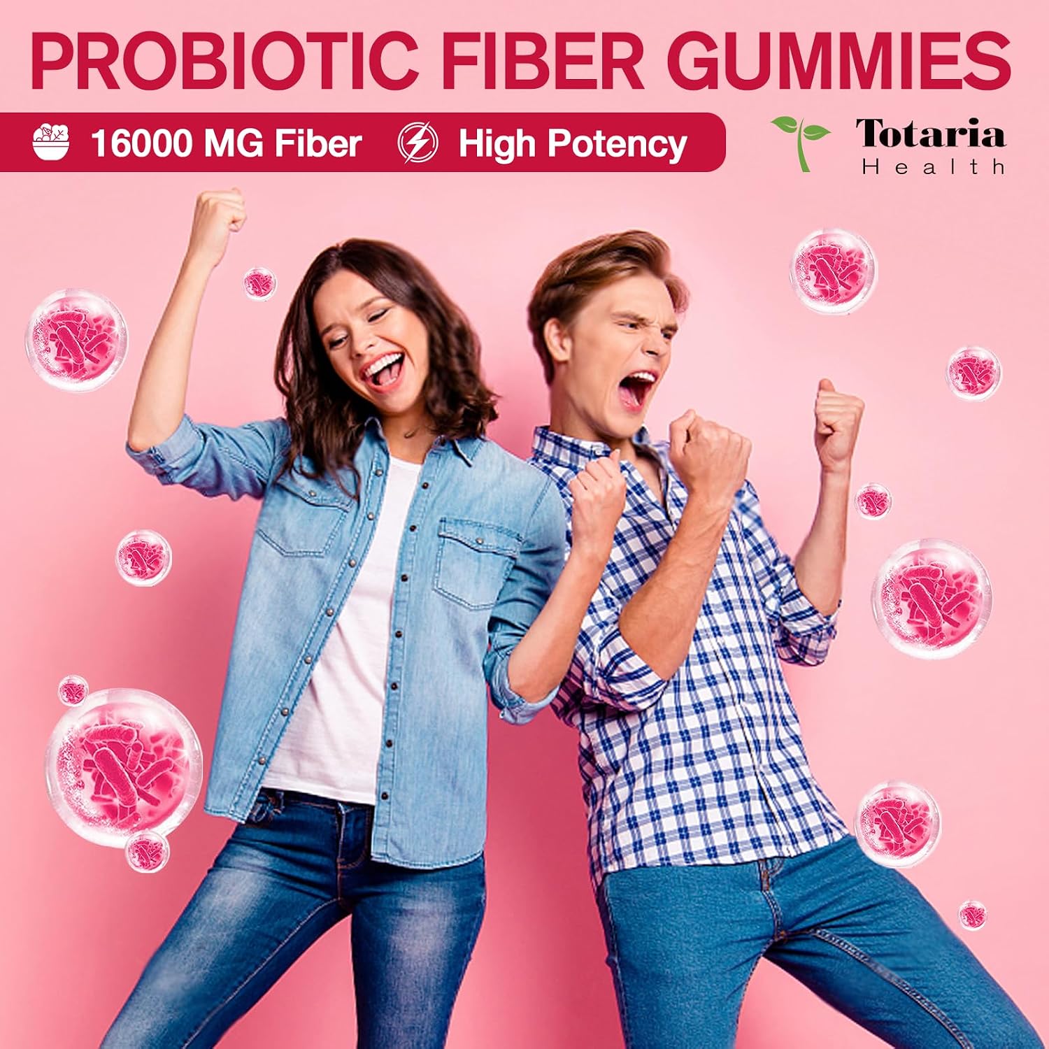 9-in-1 Sugar-free Probiotic Fiber Gummies for Adults Teens 16g Fiber, Apple