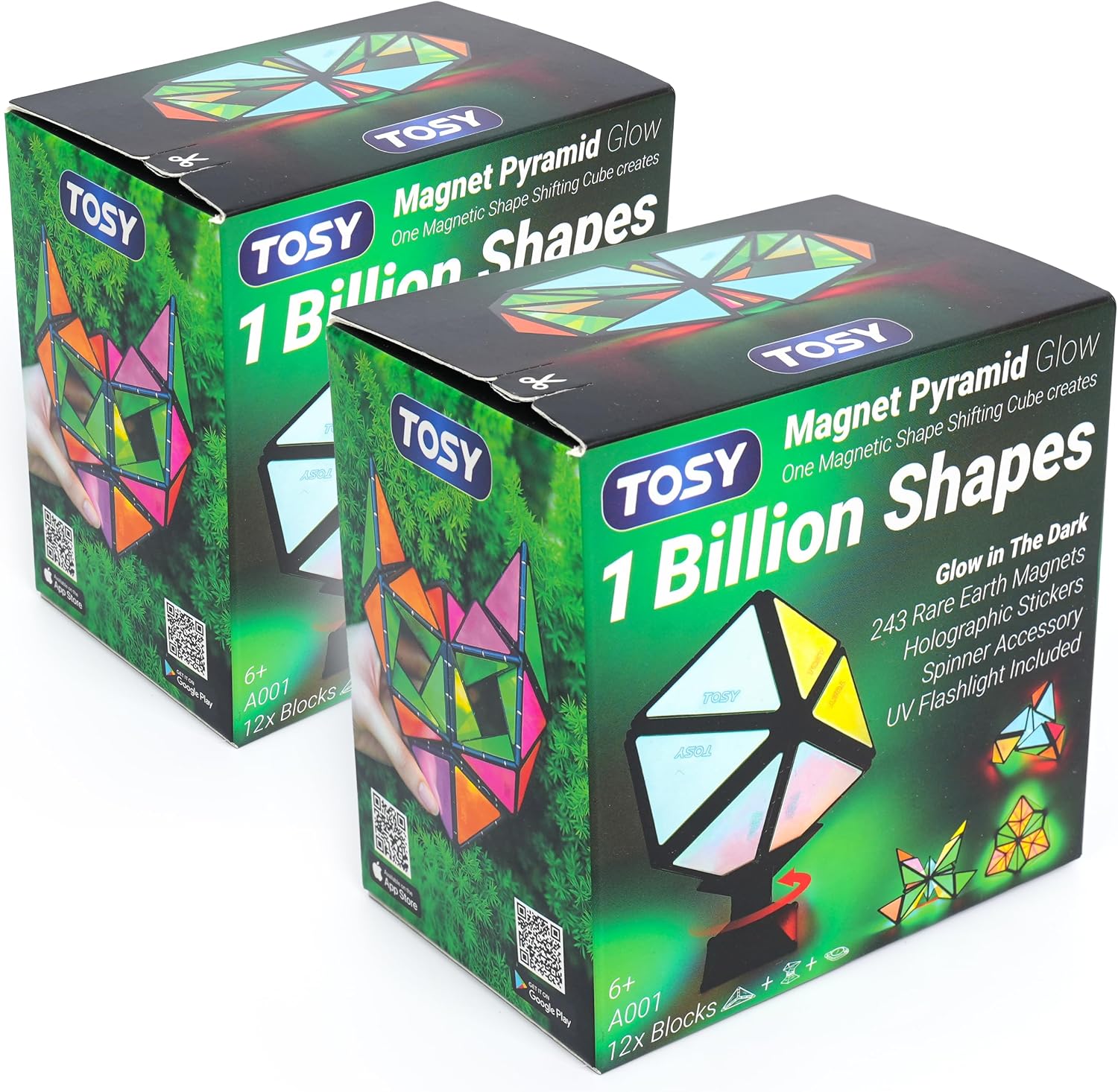 TOSY Magnet Pyramid Stone - 1 Cube Transforms into 1 Billion Shapes, 12 Pieces, 243 Rare Earth Magnets, Holographic Design Magnet Tiles Creative Puzzle STEM/STEAM Toy