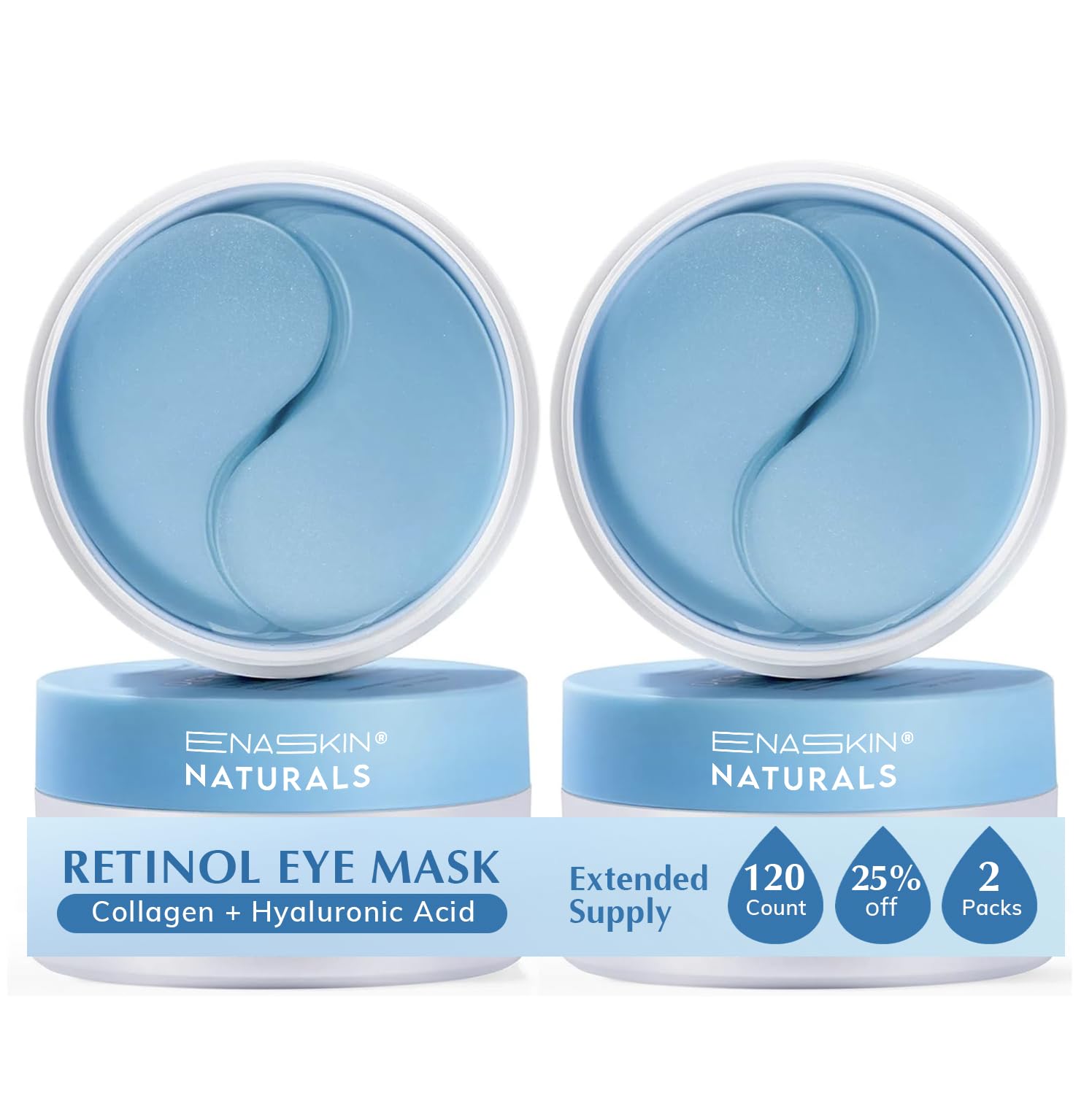 Enaskin Naturals Blue Under Eye Patches 2-Pack - 60 Pairs of Retinol and Collagen Gel Masks