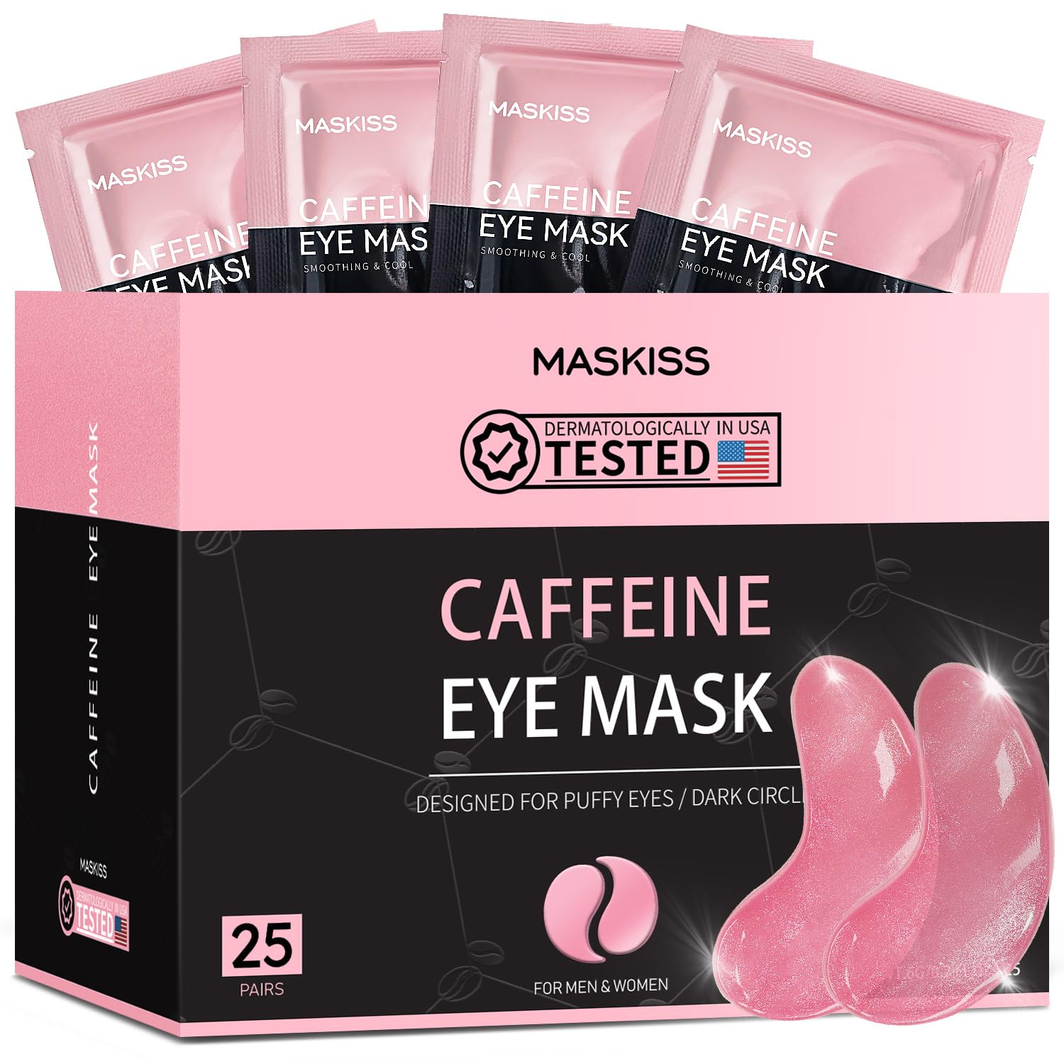 Box of 25 Pairs Maskiss Caffeine Under Eye Patches - Deep Recovery Collagen Masks for Puffiness