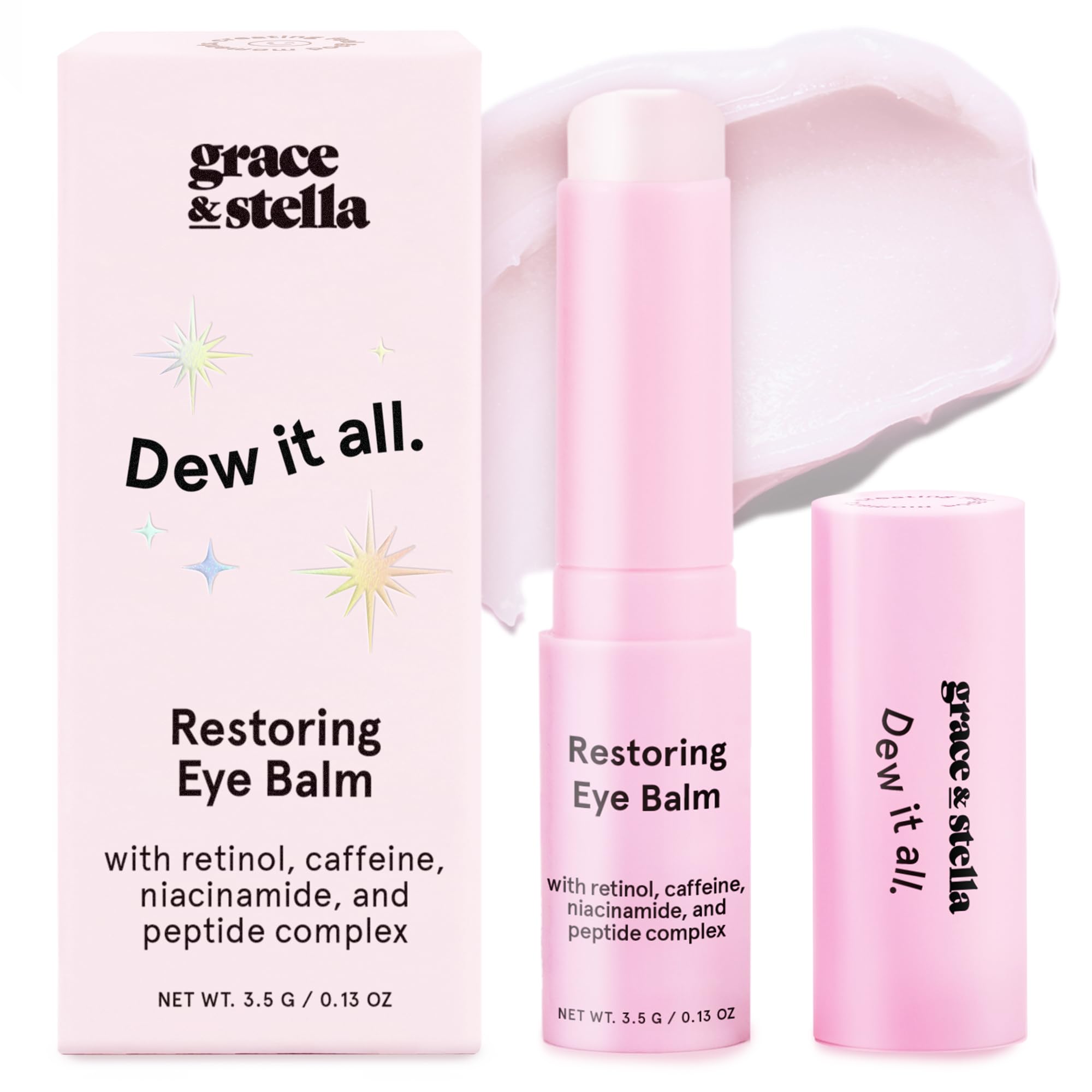 grace & stella Retinol and Caffeine Eye Brightener Balm Stick for travel and daily anti-aging.